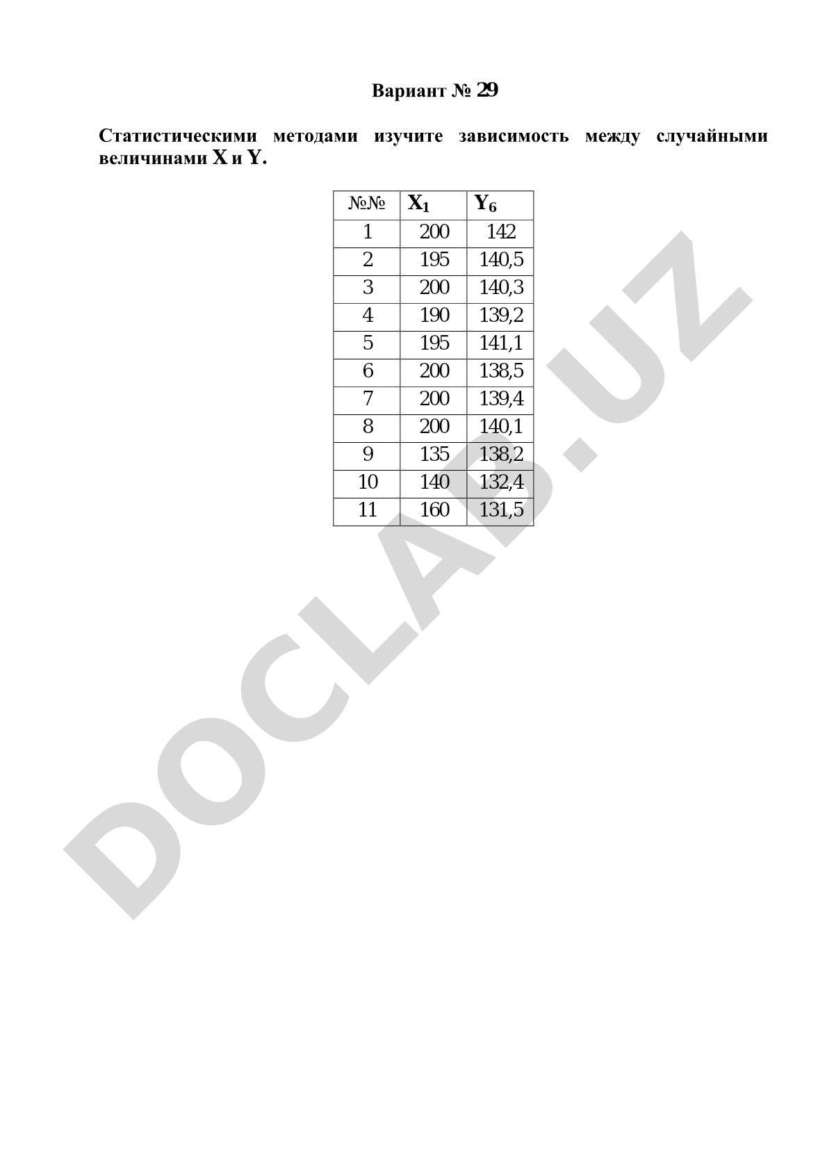 Statistik usullar yordamida X va Y tasodifiy miqdorlari orasidagi bog'liqlikni o'rganish