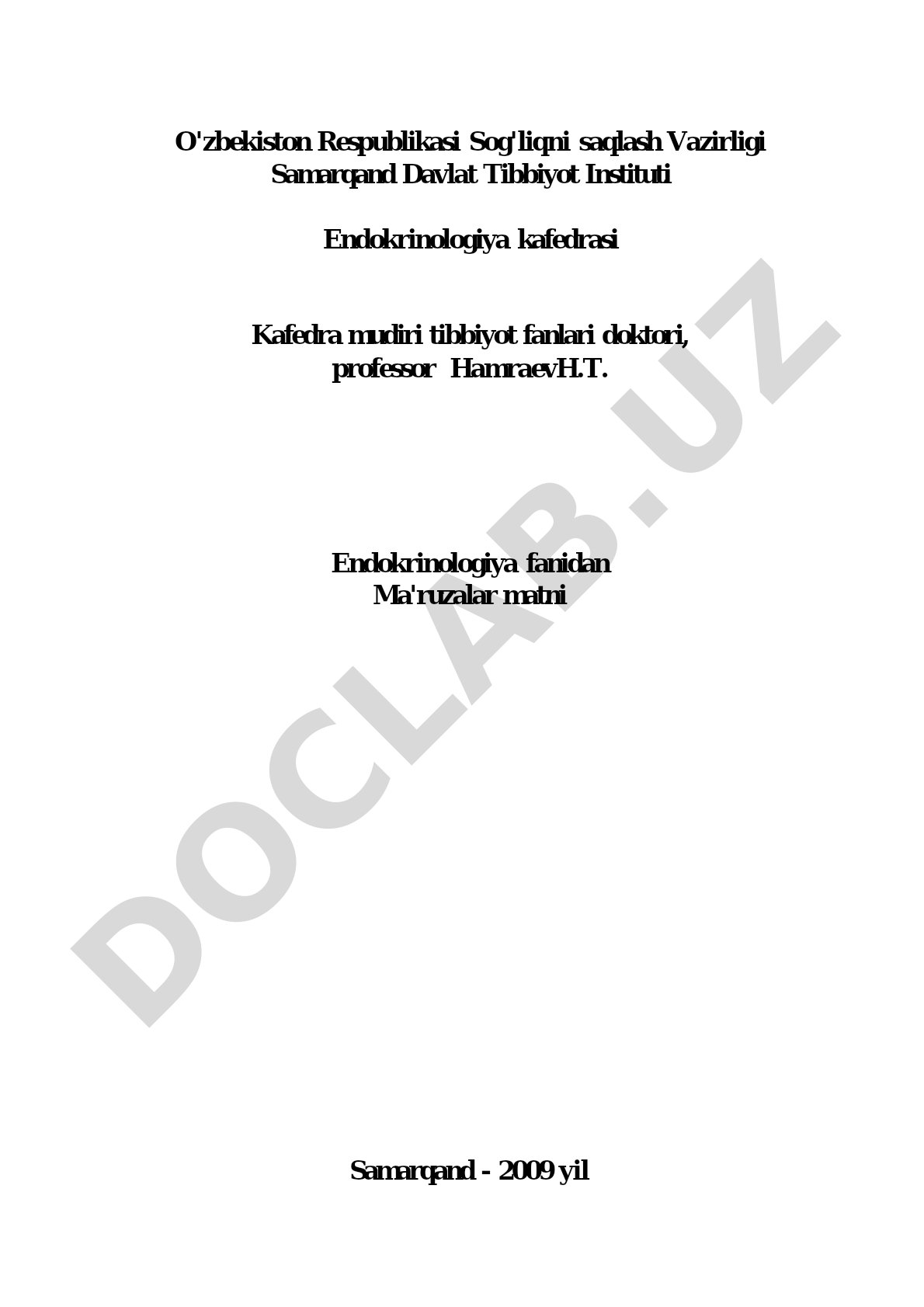 Endokrinologiya fanidan ma'ruzalar matni