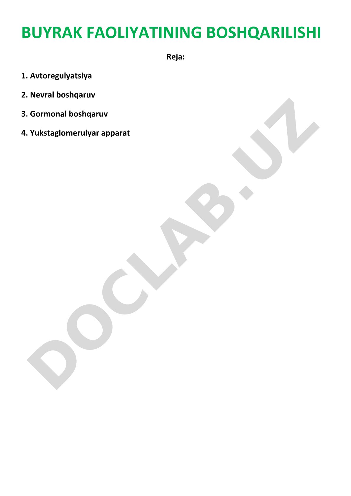 Buyrak faoliyatining boshqarilishi
