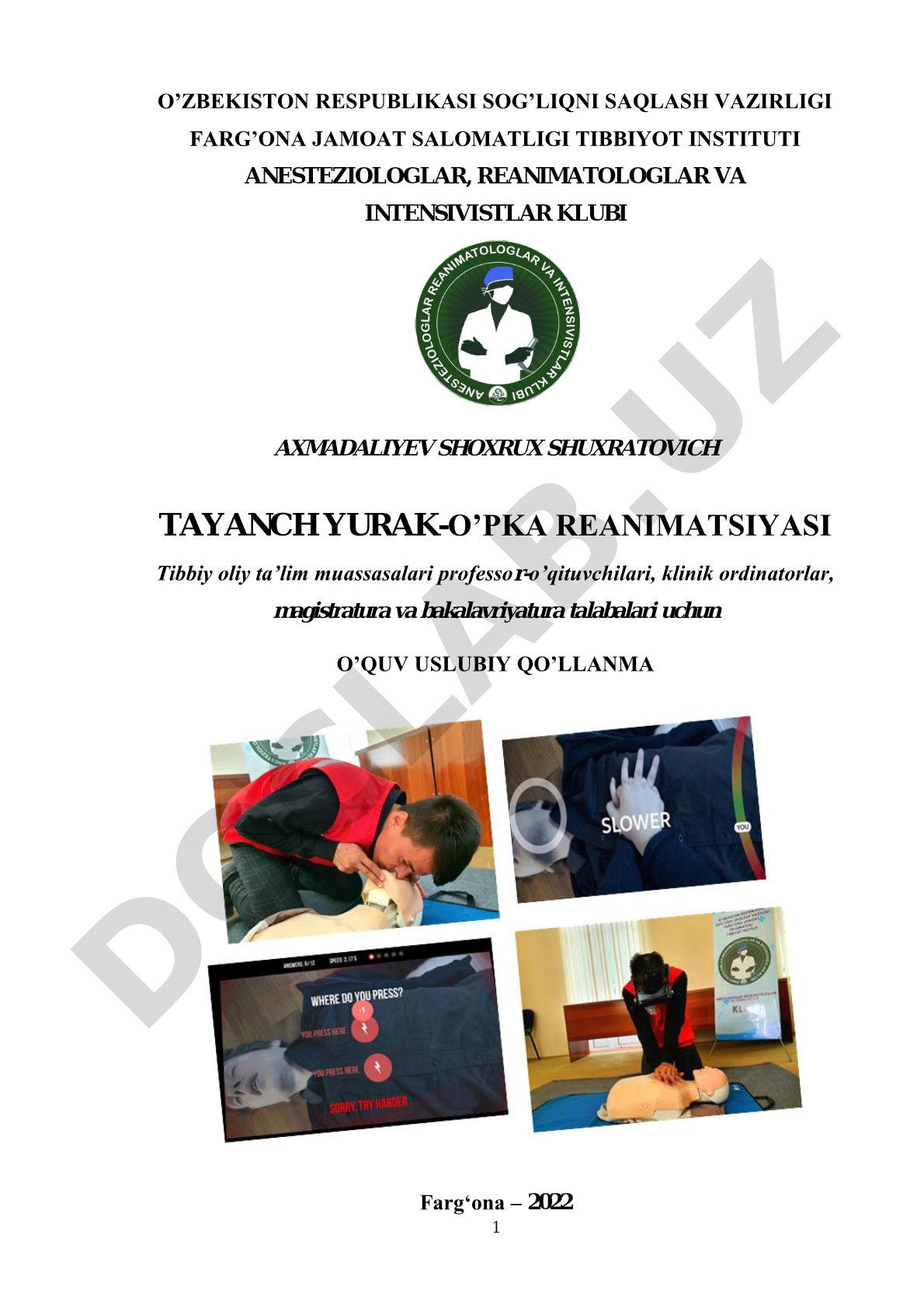 Anesteziologiya va reanimatologiya o'quv uslubiy qo'llanmasi