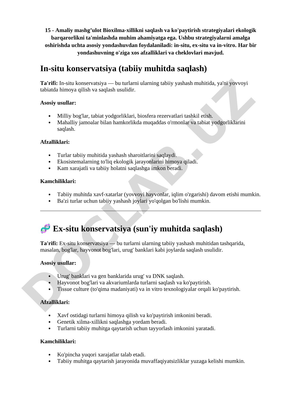 Bioxilma-xillikni saqlash va ko'paytirish strategiyalari