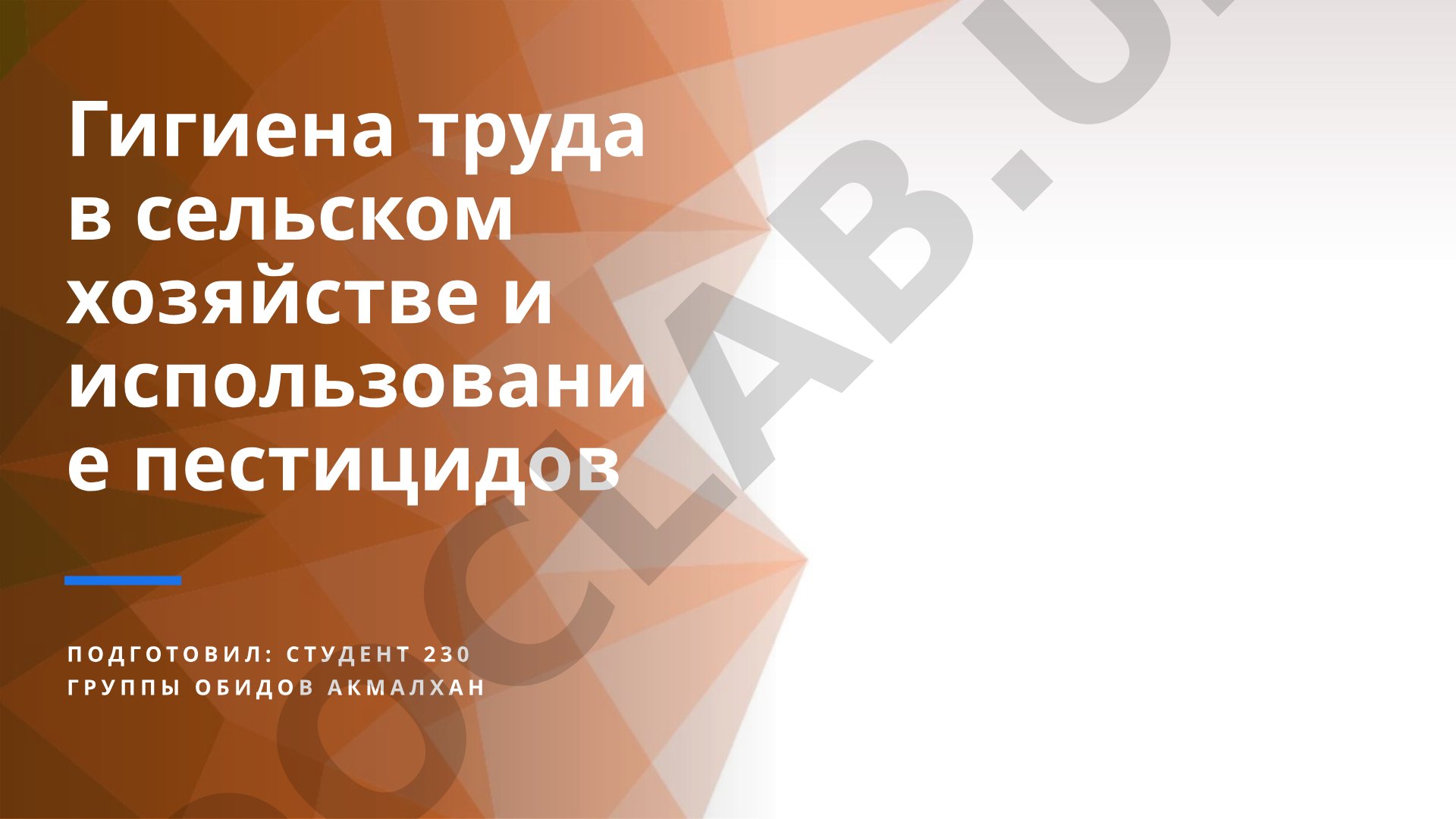 Гигиена труда в сельском хозяйстве и использование пестицидов