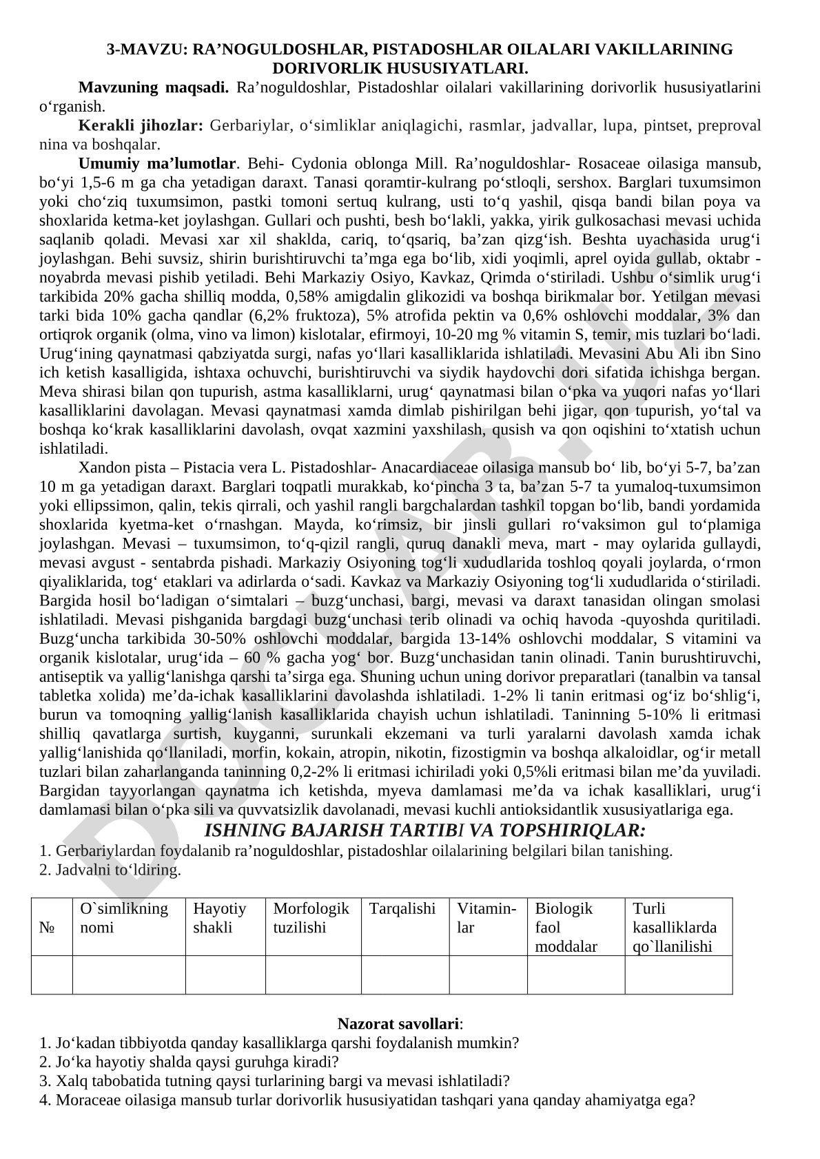 Ra’noguldoshlar, Pistadoshlar oilalari vakillarining dorivorlik hususiyatlari