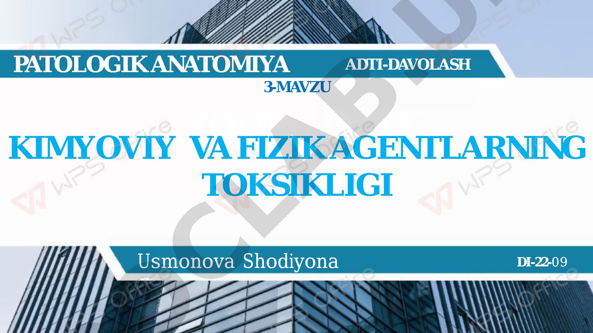 Kimyoviy va fizik agentlarning toksikligi patologik anatomiyasi