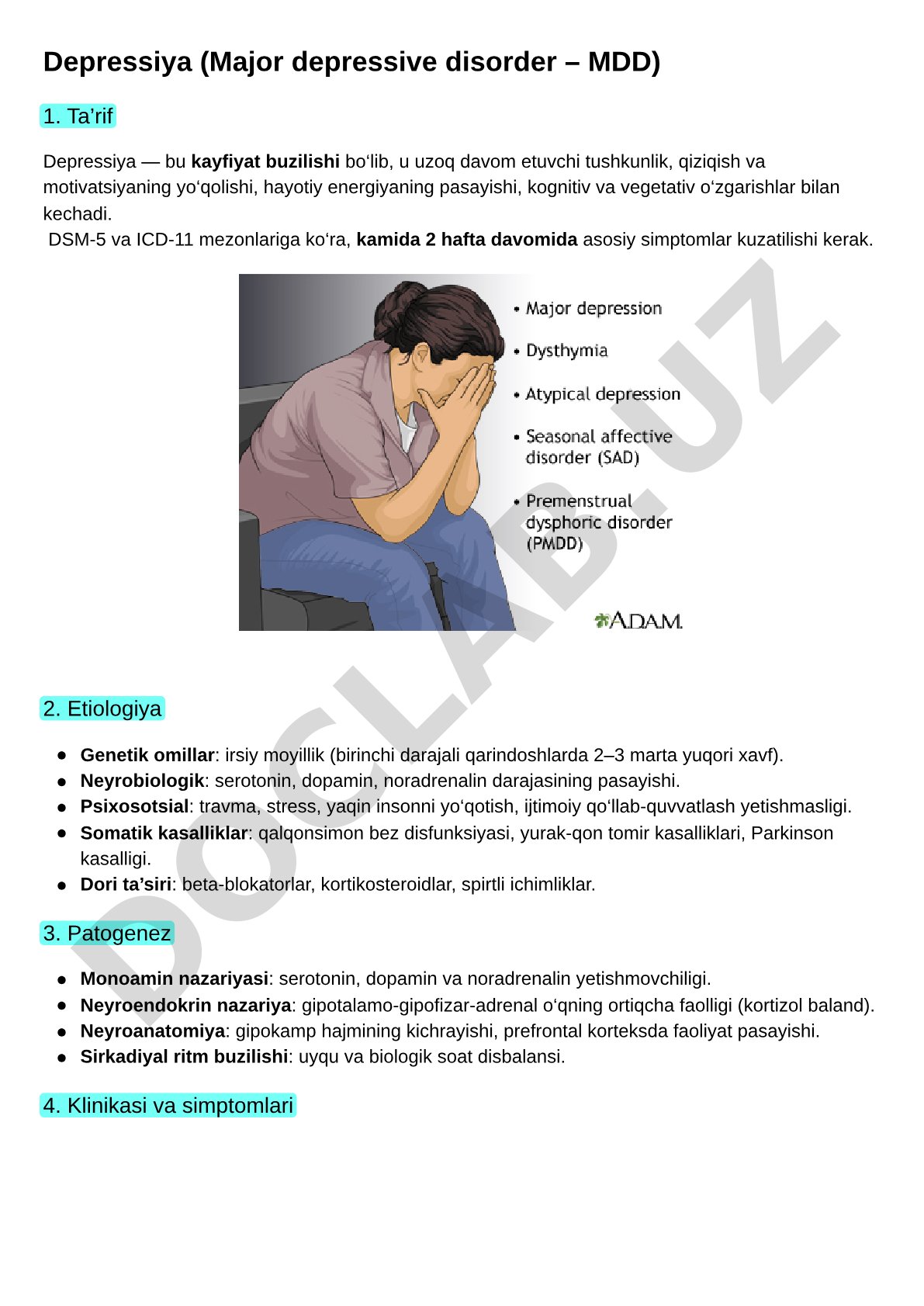 Depressiya (Major depressive disorder – MDD)