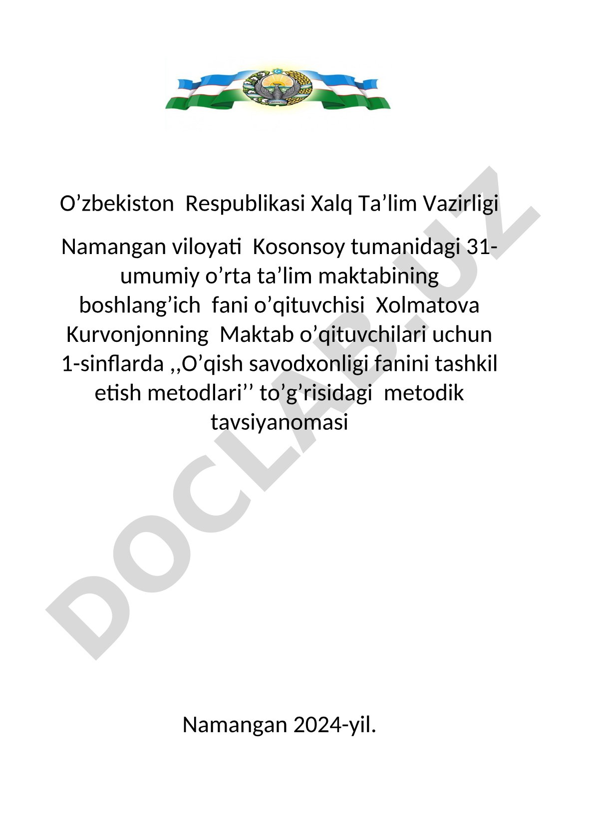 1-sinflarda O'qish savodxonligi fanini tashkil etish metodlari