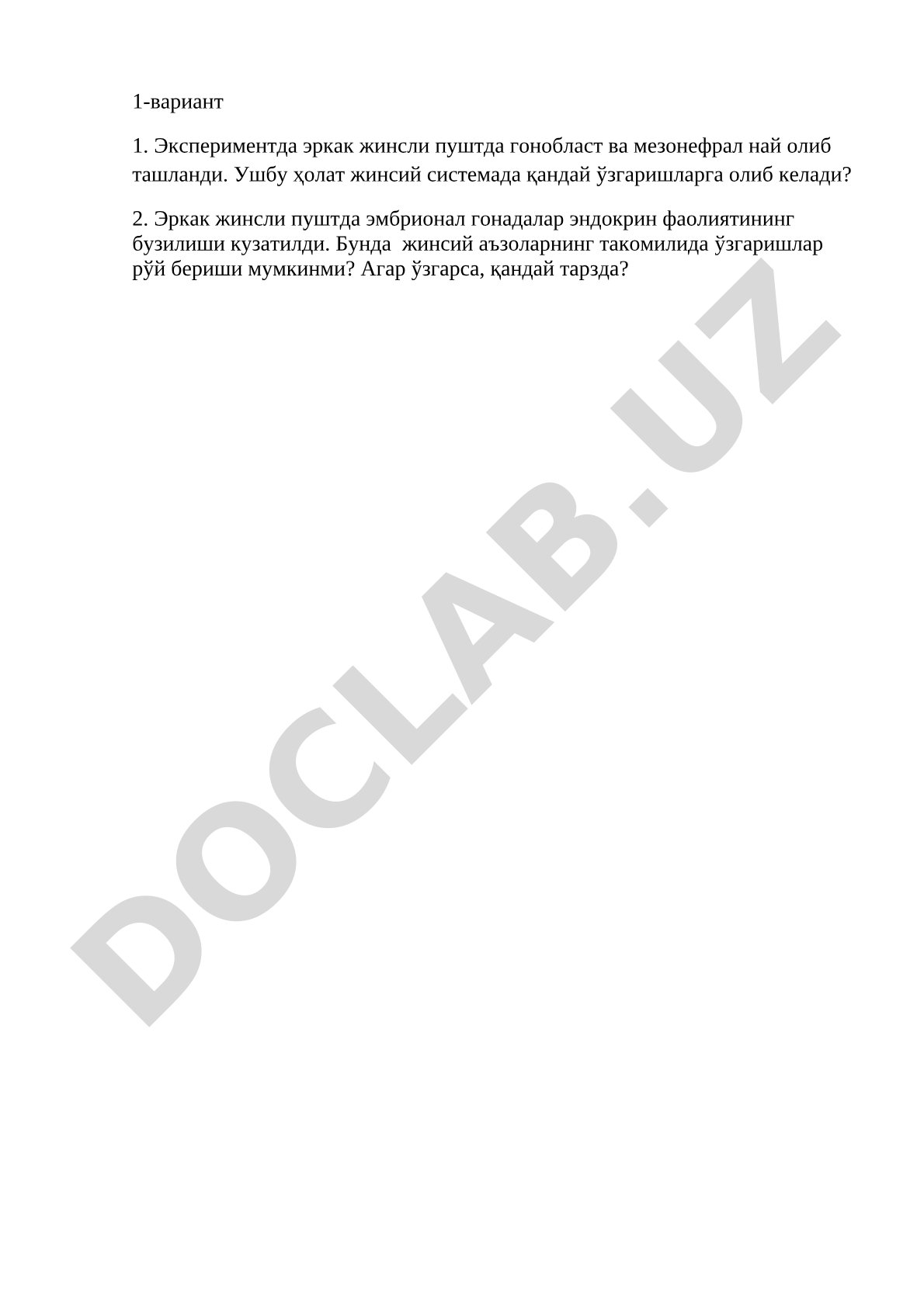 Spermatogenez va jinsiy tizim rivojlanishidagi o'zgarishlar