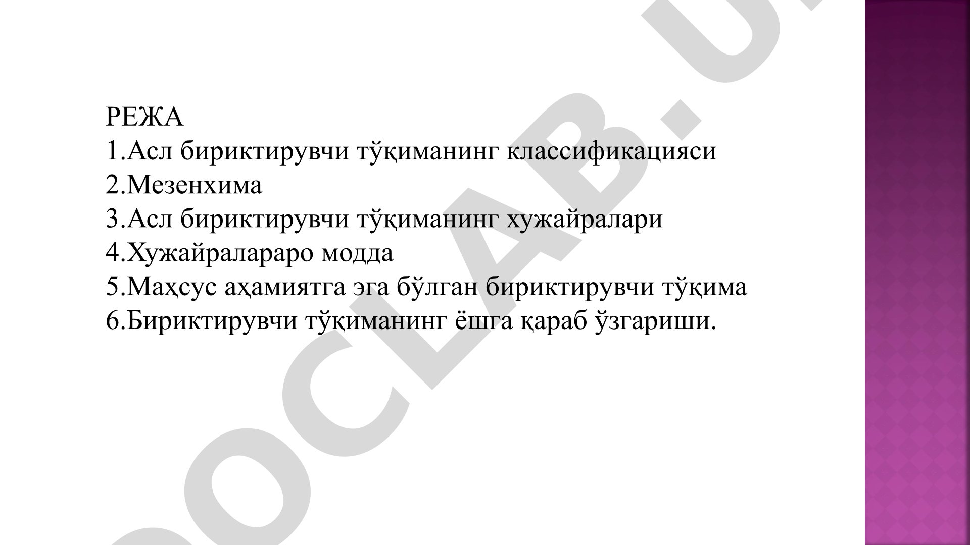 Асл бириктирувчи тўқиманинг классификацияси ва тузилиши