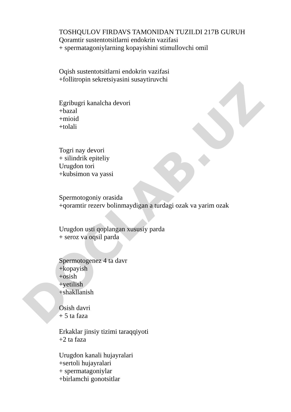 Erkaklar jinsiy tizimi gistologiyasi va fiziologiyasi