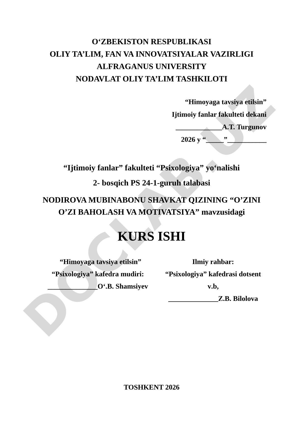 O'zini o'zi baholash va motivatsiya