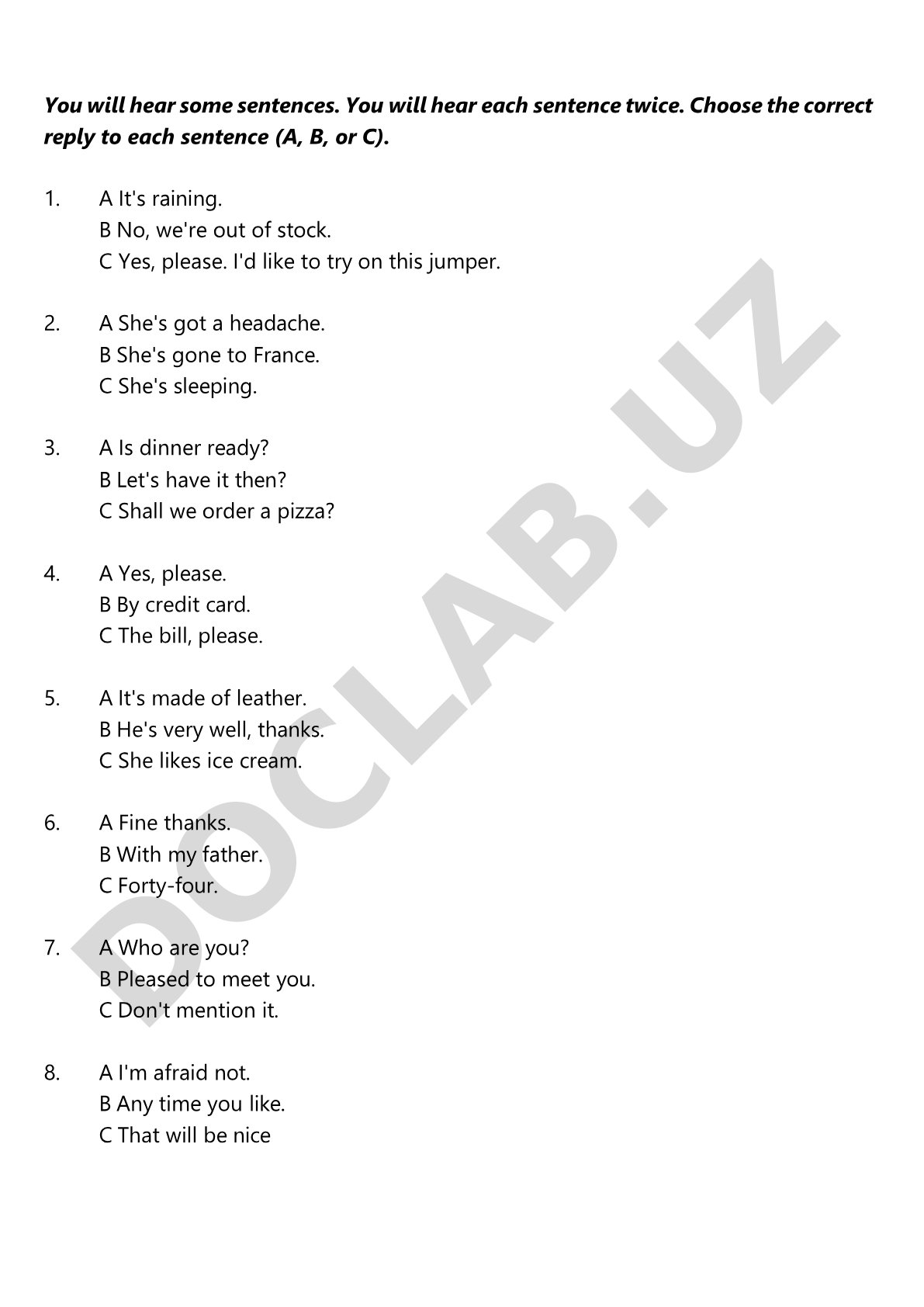 Listening comprehension test