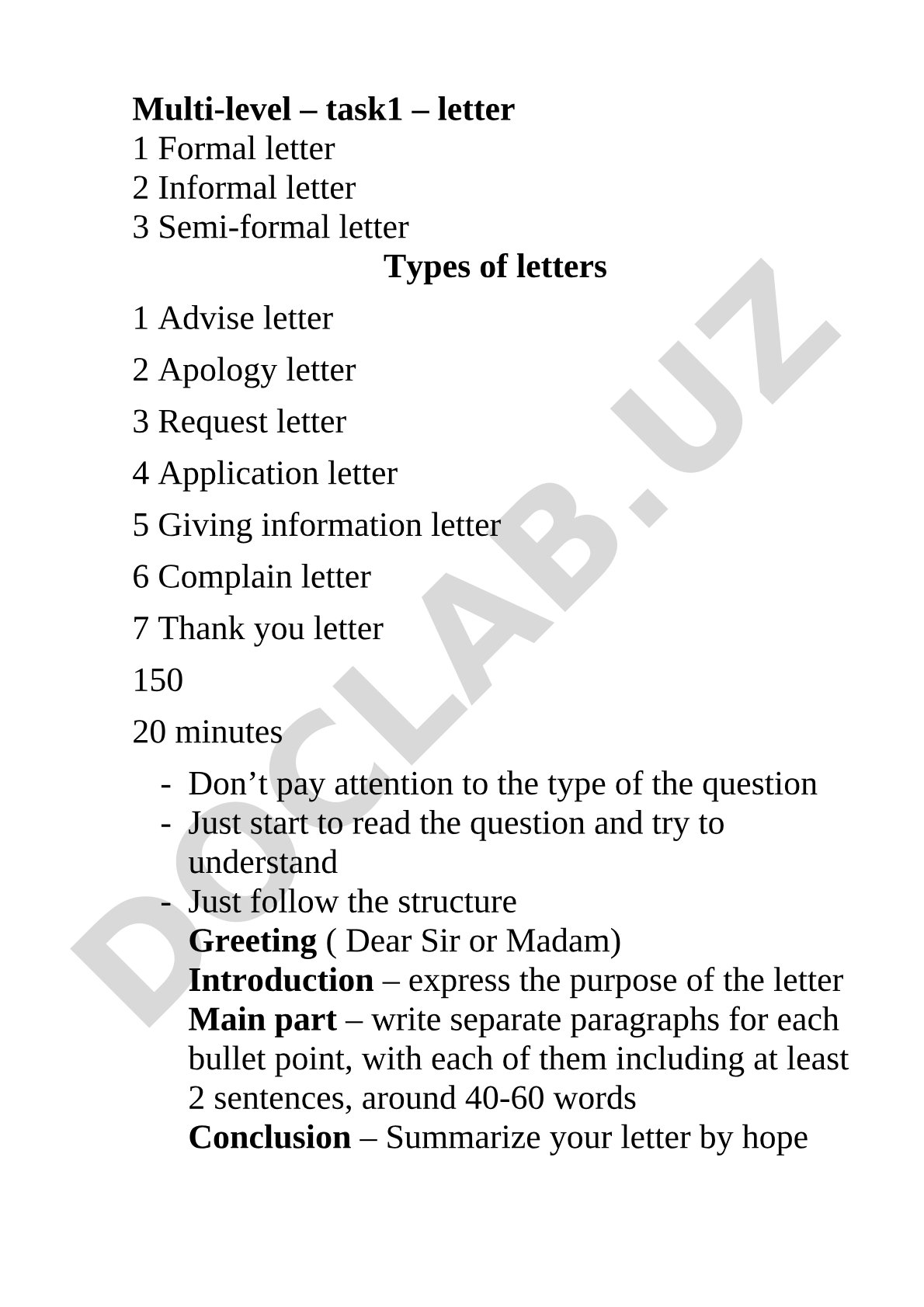 Types of letters: Formal, Informal, Semi-formal