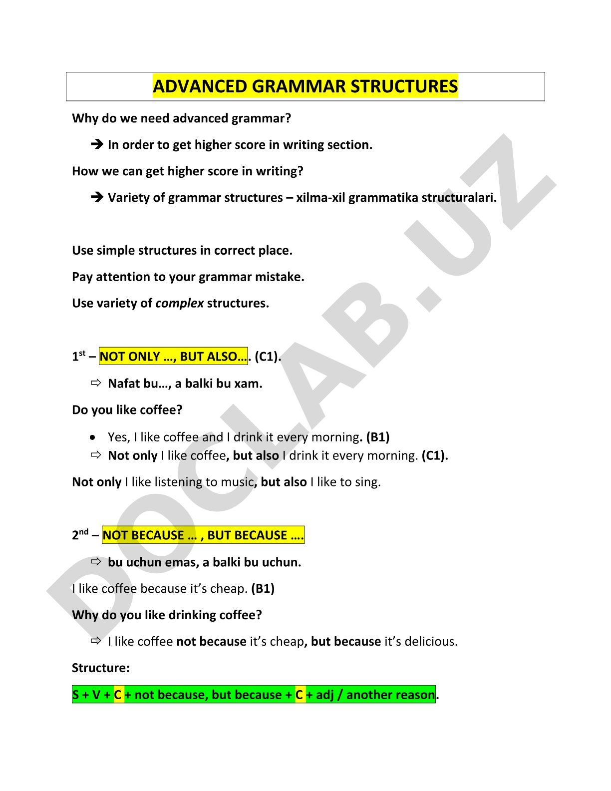 Advanced Grammar Structures