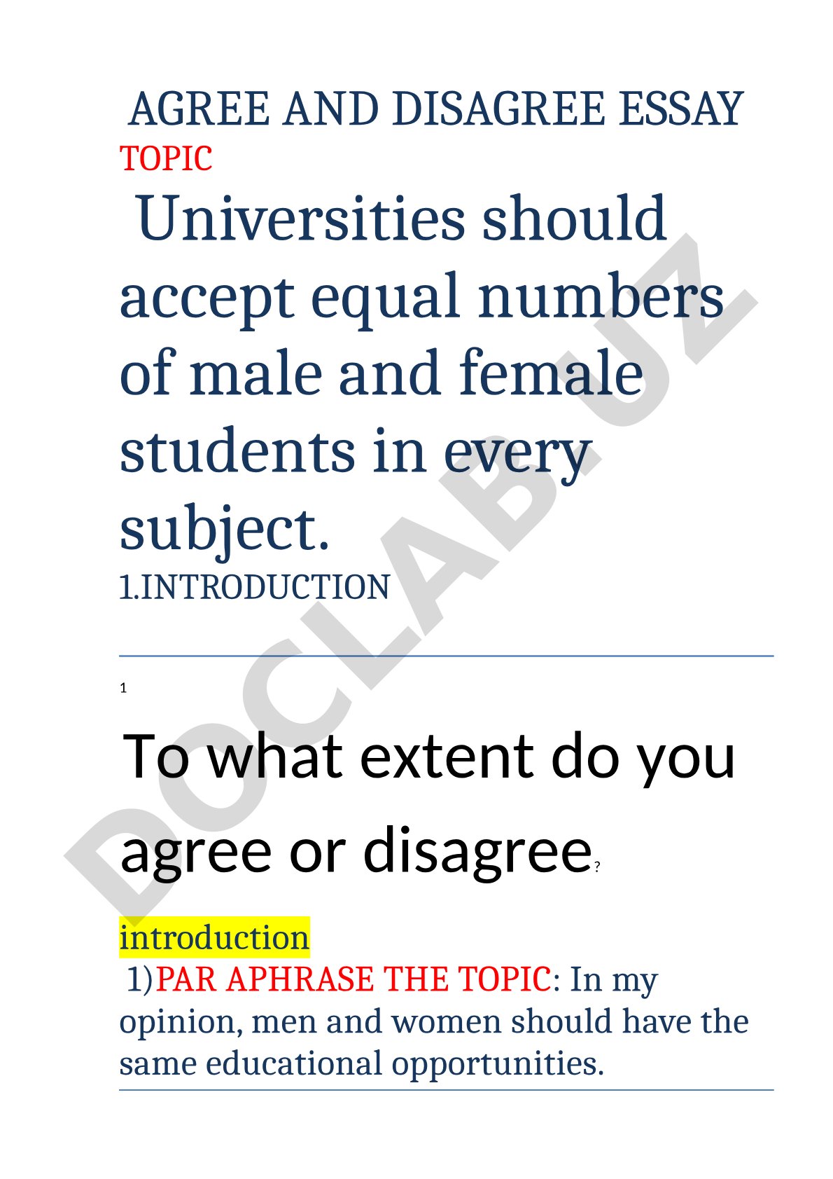 Universities should accept equal numbers of male and female students in every subject