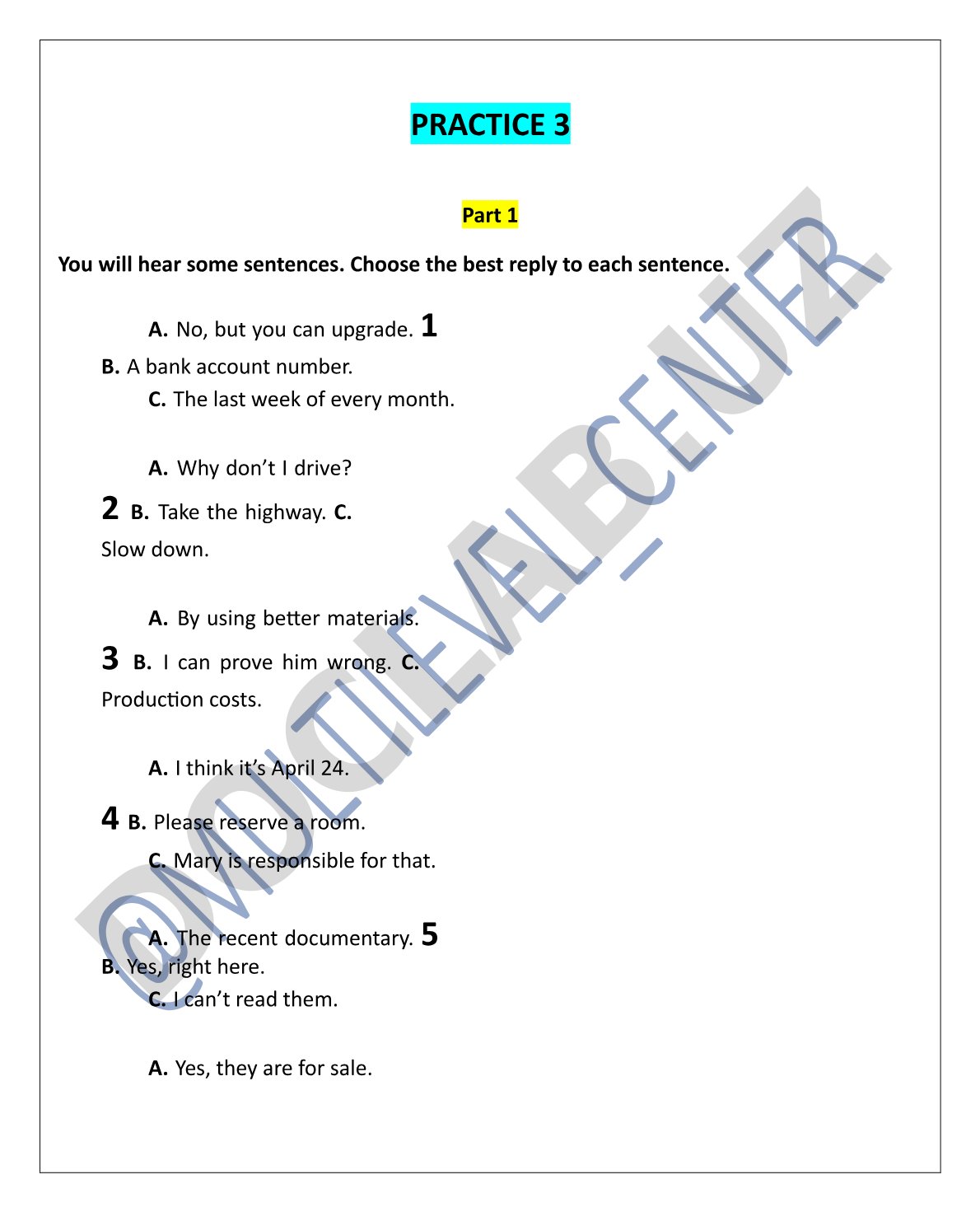 Practice 3 Listening Comprehension