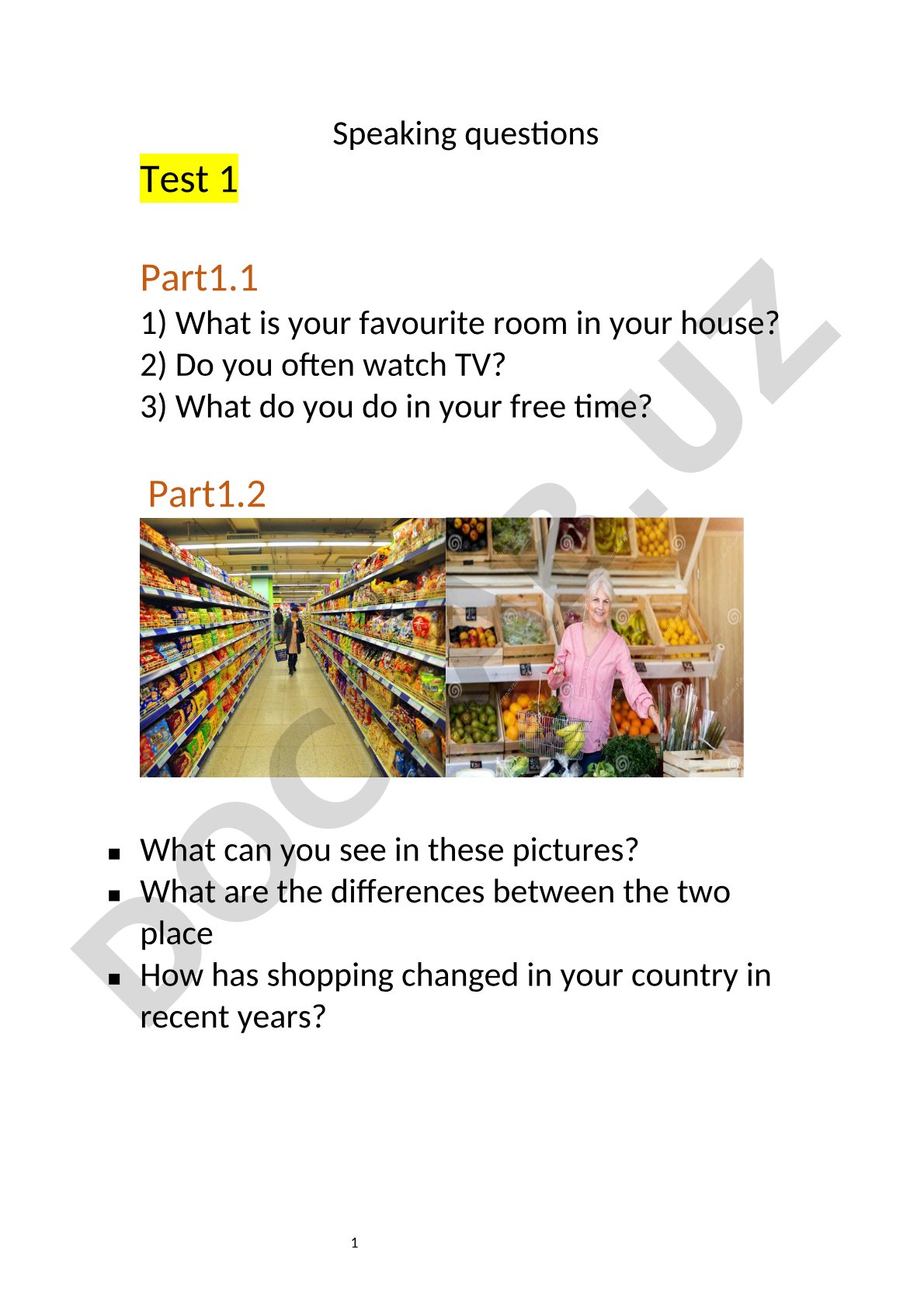 IELTS Speaking Questions Test 1 and Test 2