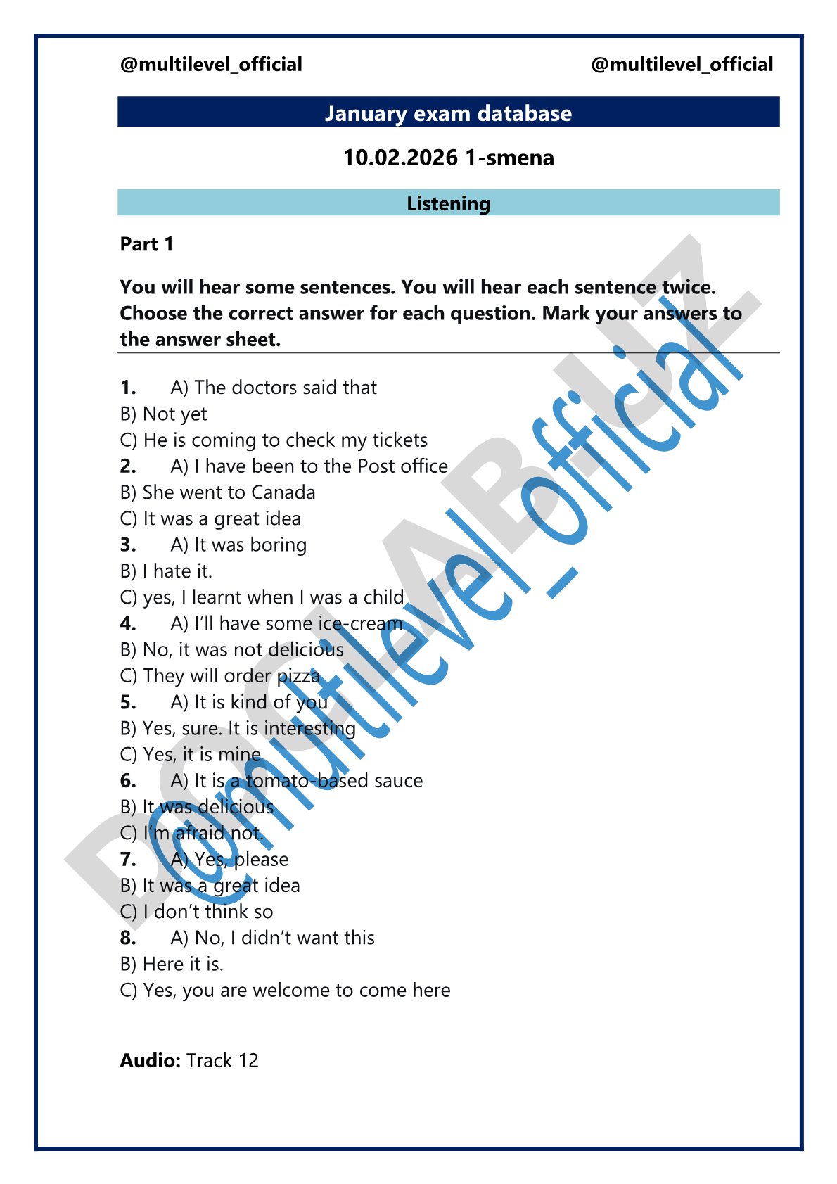 January exam database 10.02.2026 1-smena Listening Part 1