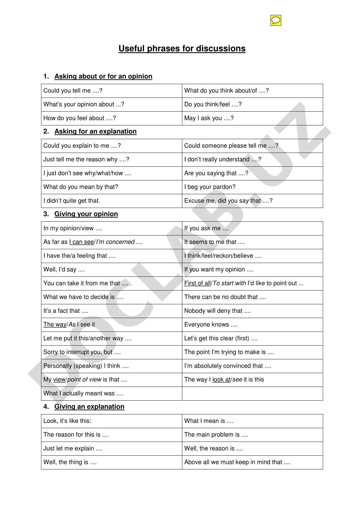 Useful phrases for discussions