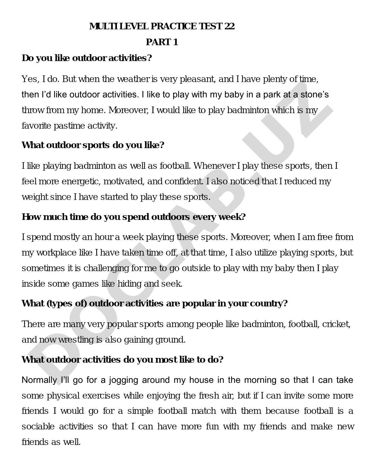 Multi Level Practice Test 22 Part 1