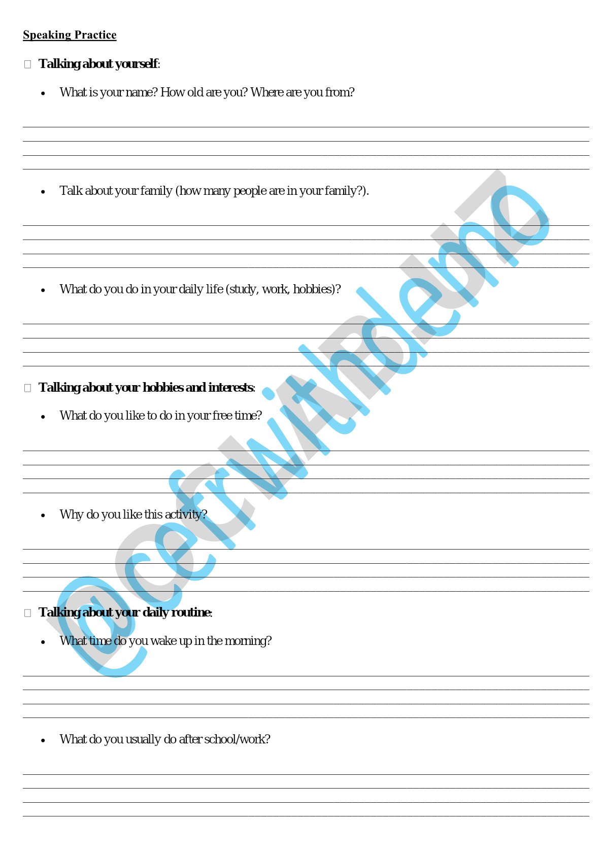 Speaking Practice Talking about yourself