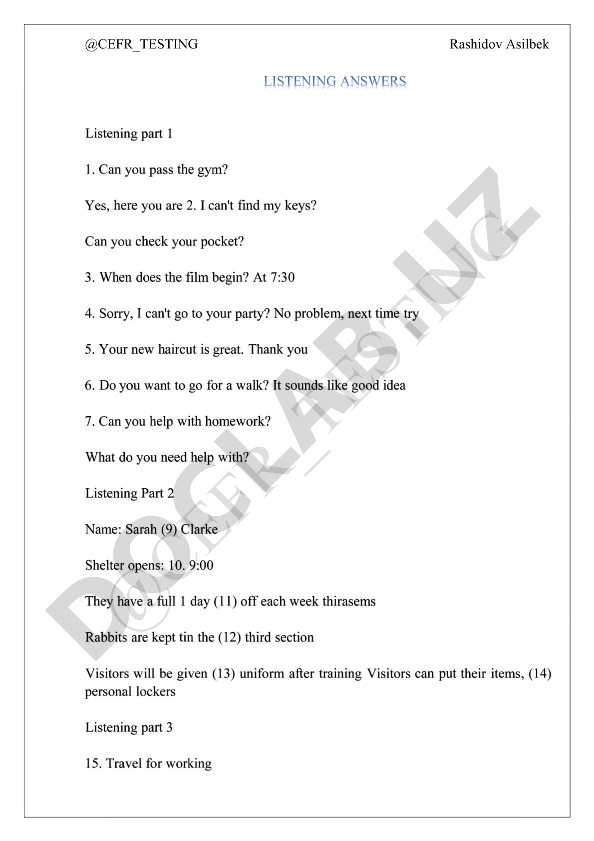 CEFR_TESTING Rashidov Asilbek