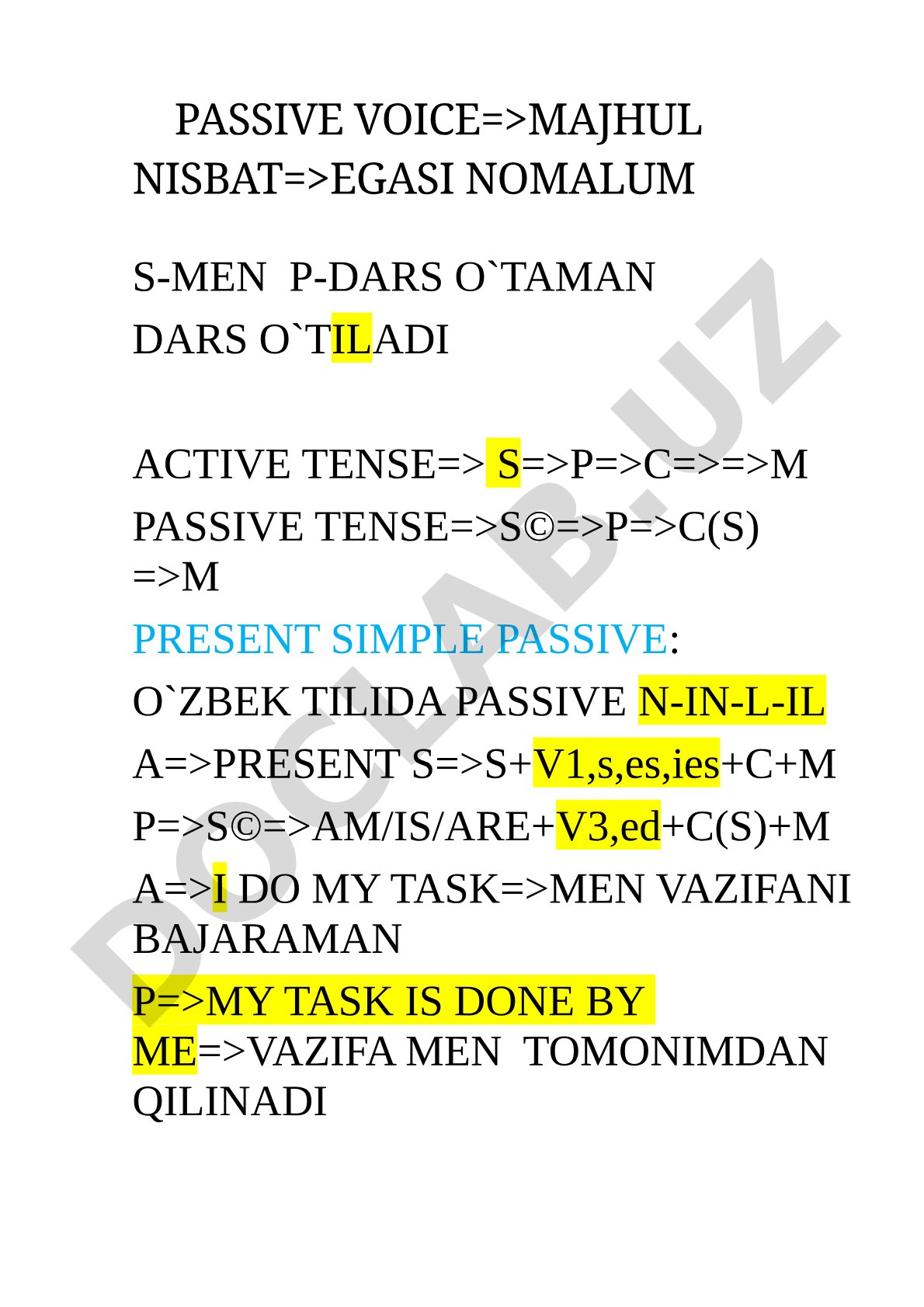 Passive Voice (Majhul Nisbat) grammatik qoidalari
