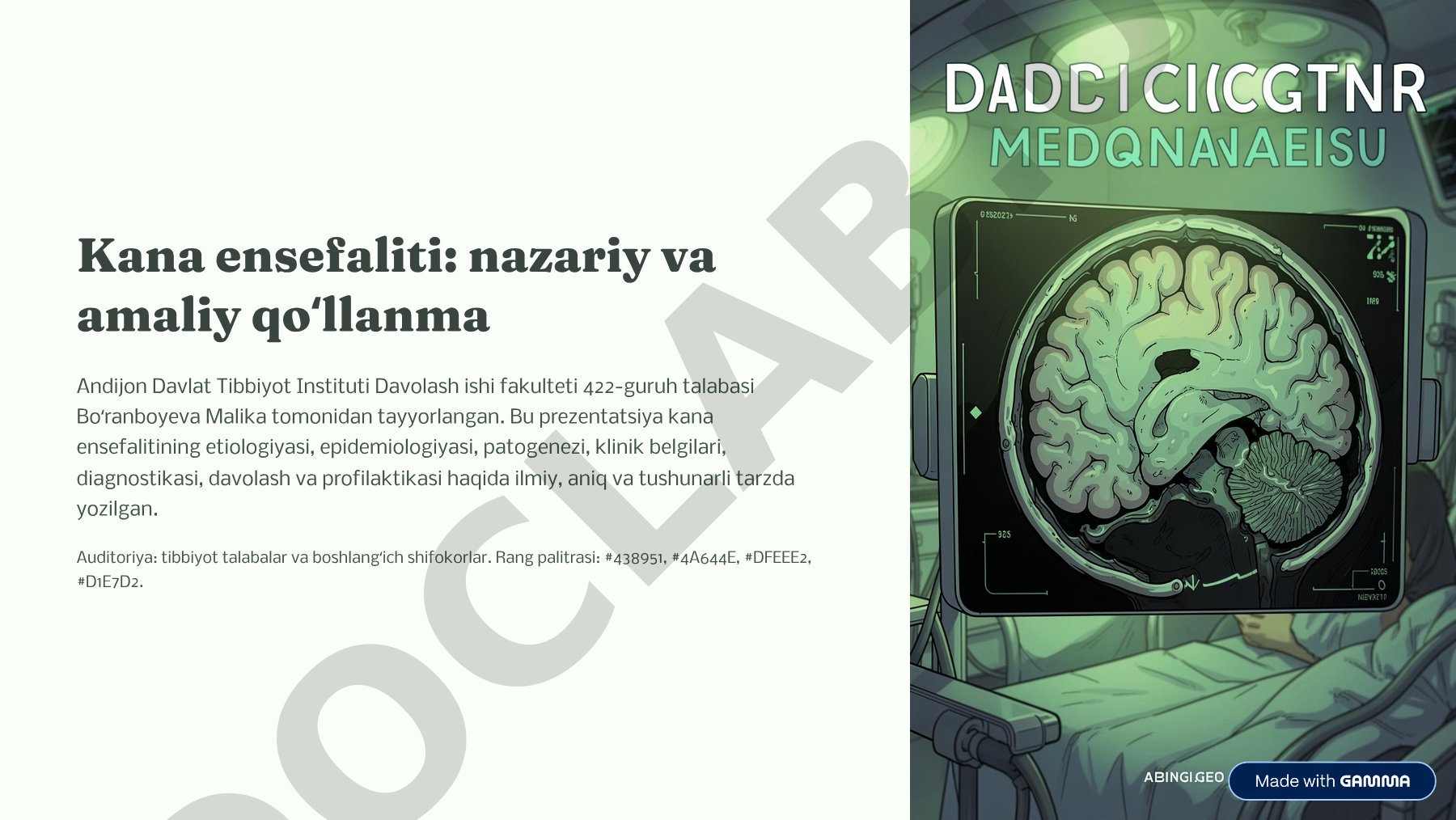 Kana ensefaliti: nazariy va amaliy qo'llanma