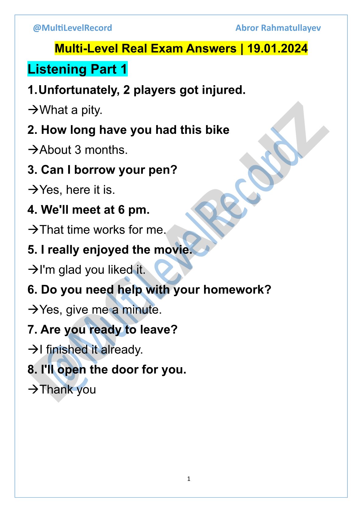 Multi-Level Real Exam Answers