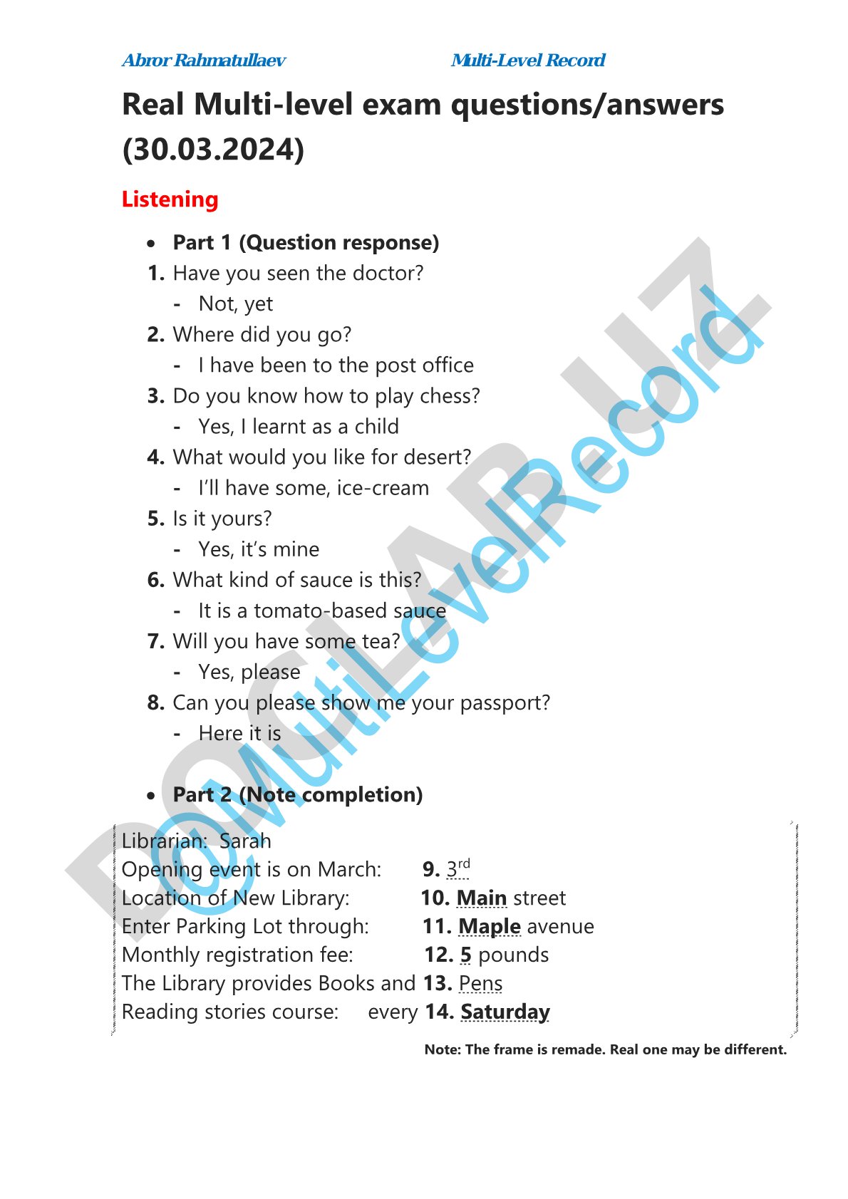 Multi-Level Record Real Multi-level exam questions/answers