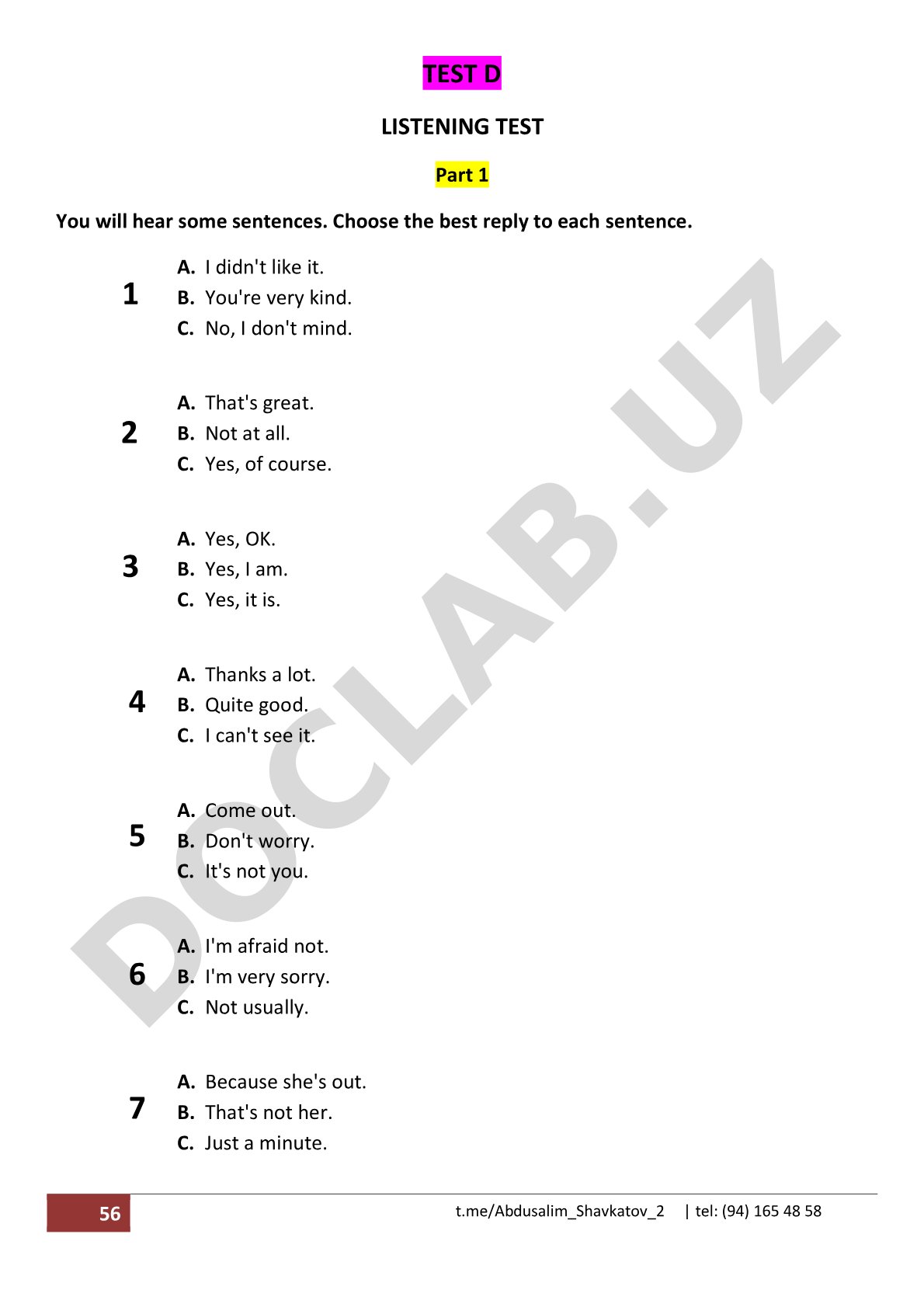 Test D Listening Test