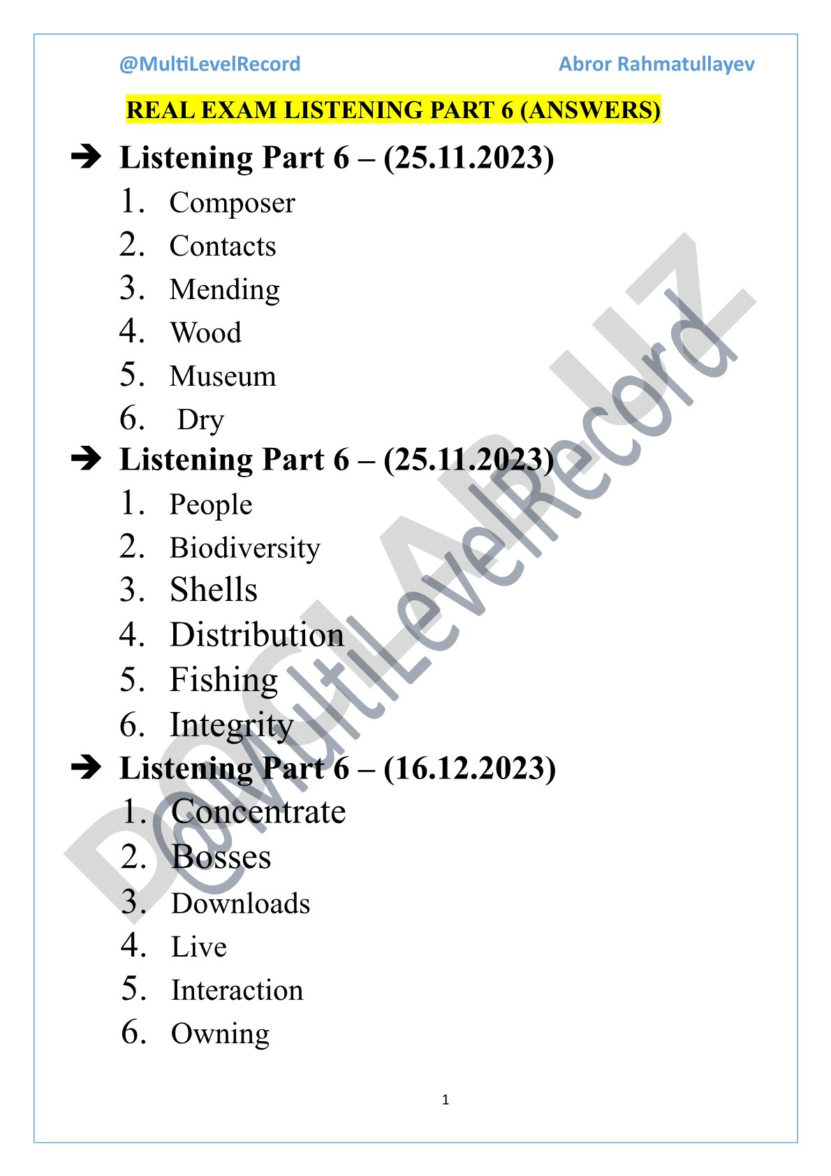 IELTS Listening Part 6 Answer Keys