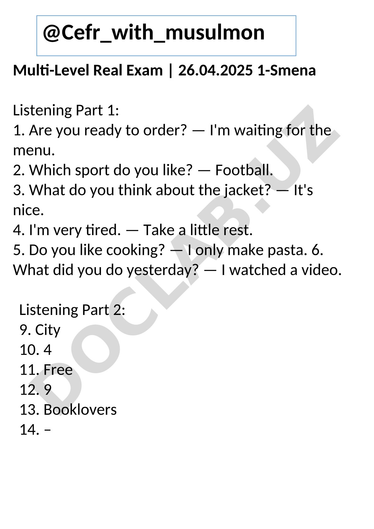 Multi-Level Real Exam Listening and Reading