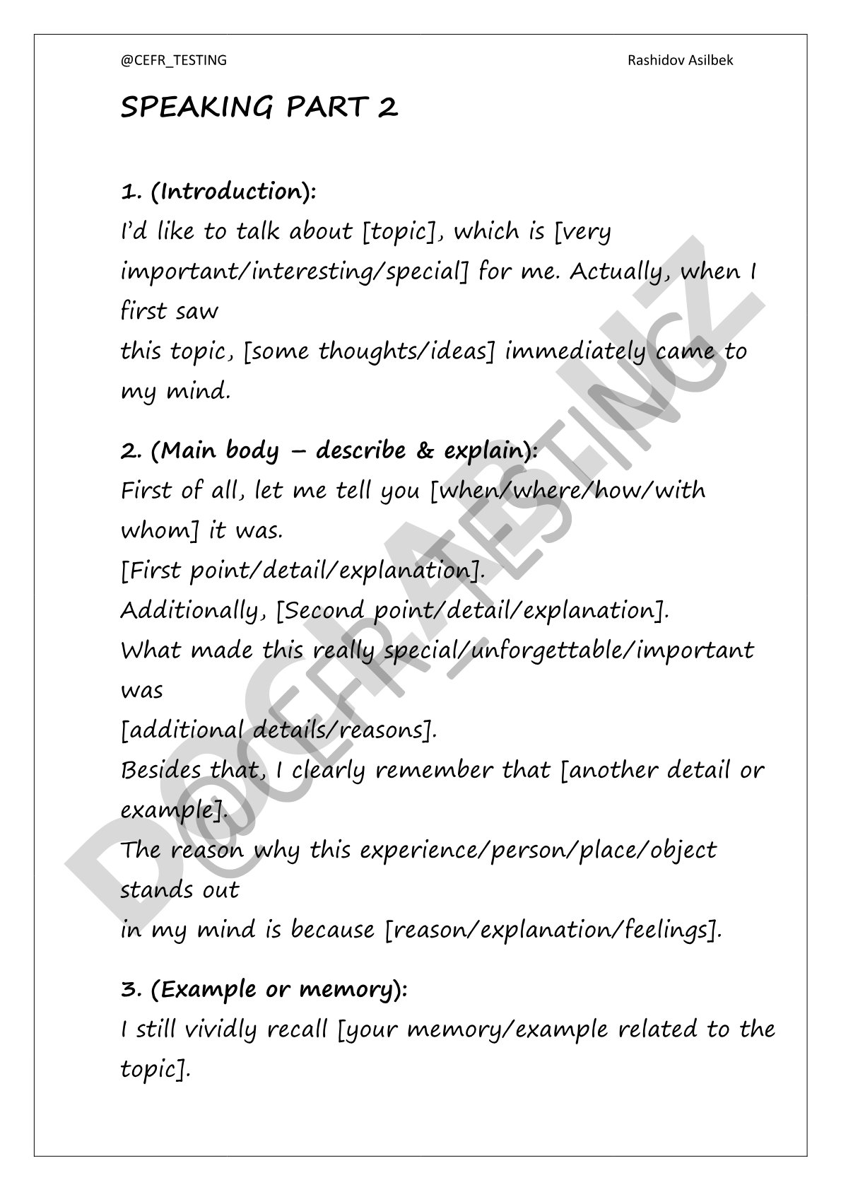 CEFR testing speaking part 2