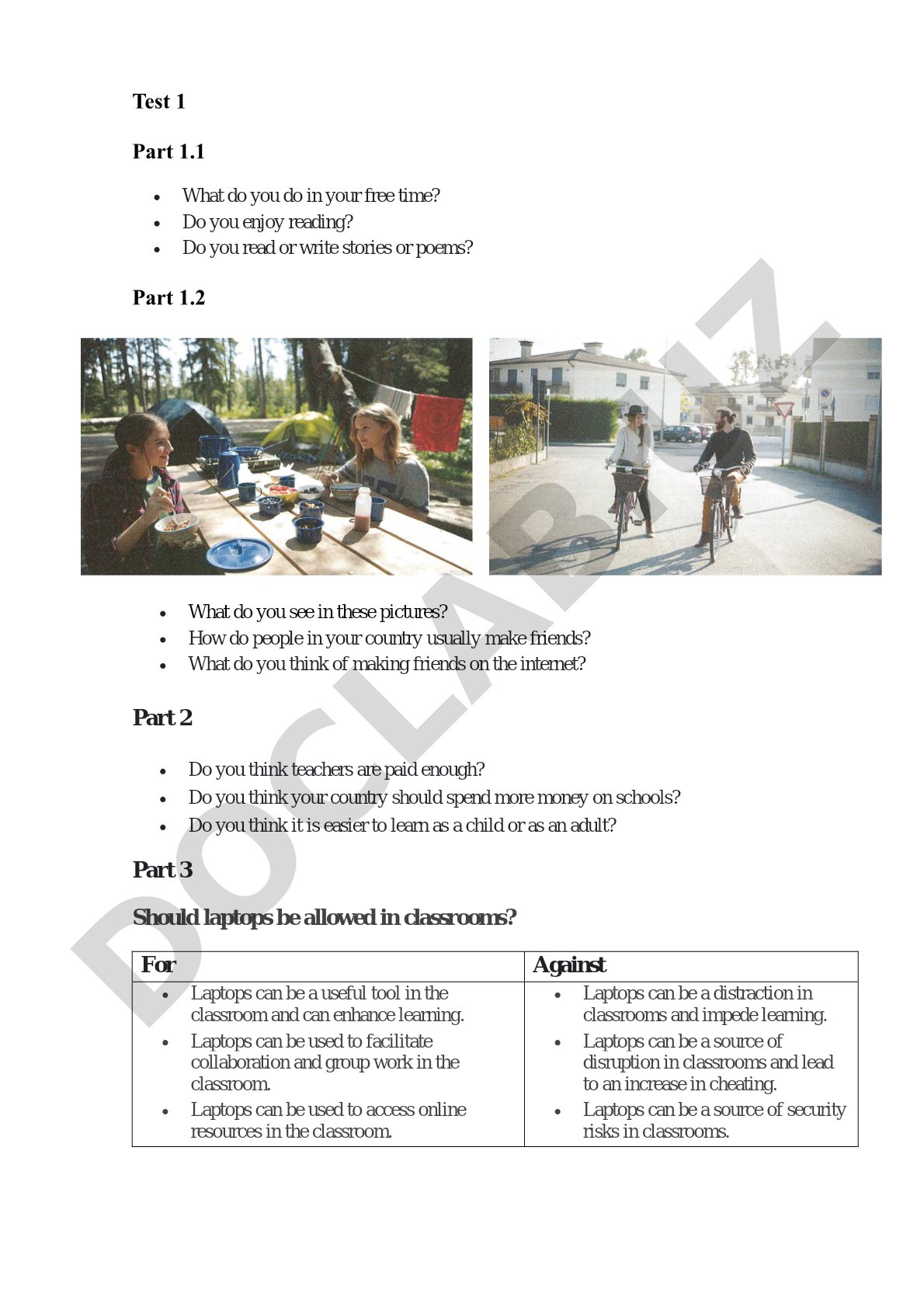 IELTS Speaking Test Questions