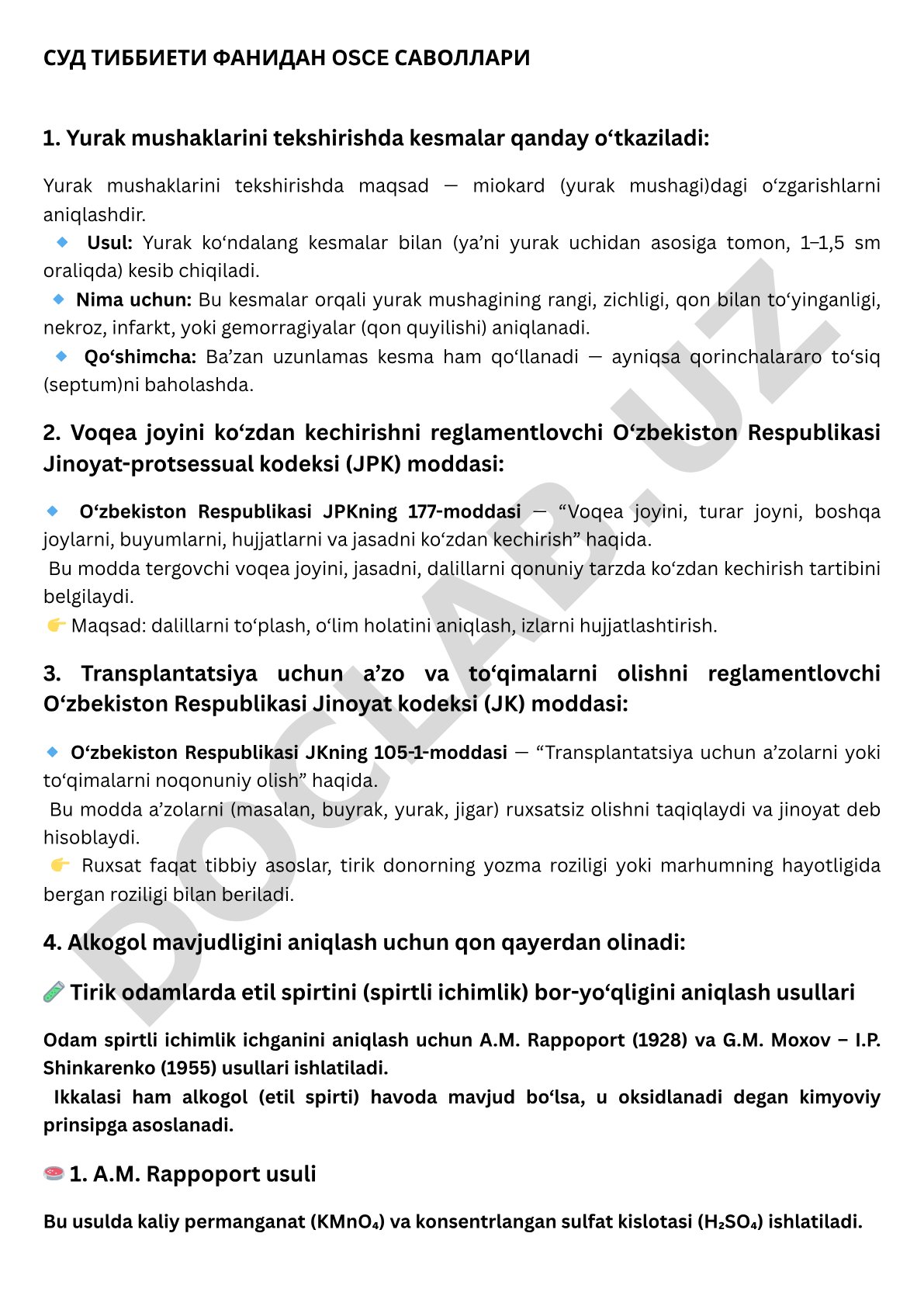 Sud tibbiyoti fanidan OSCE savollari