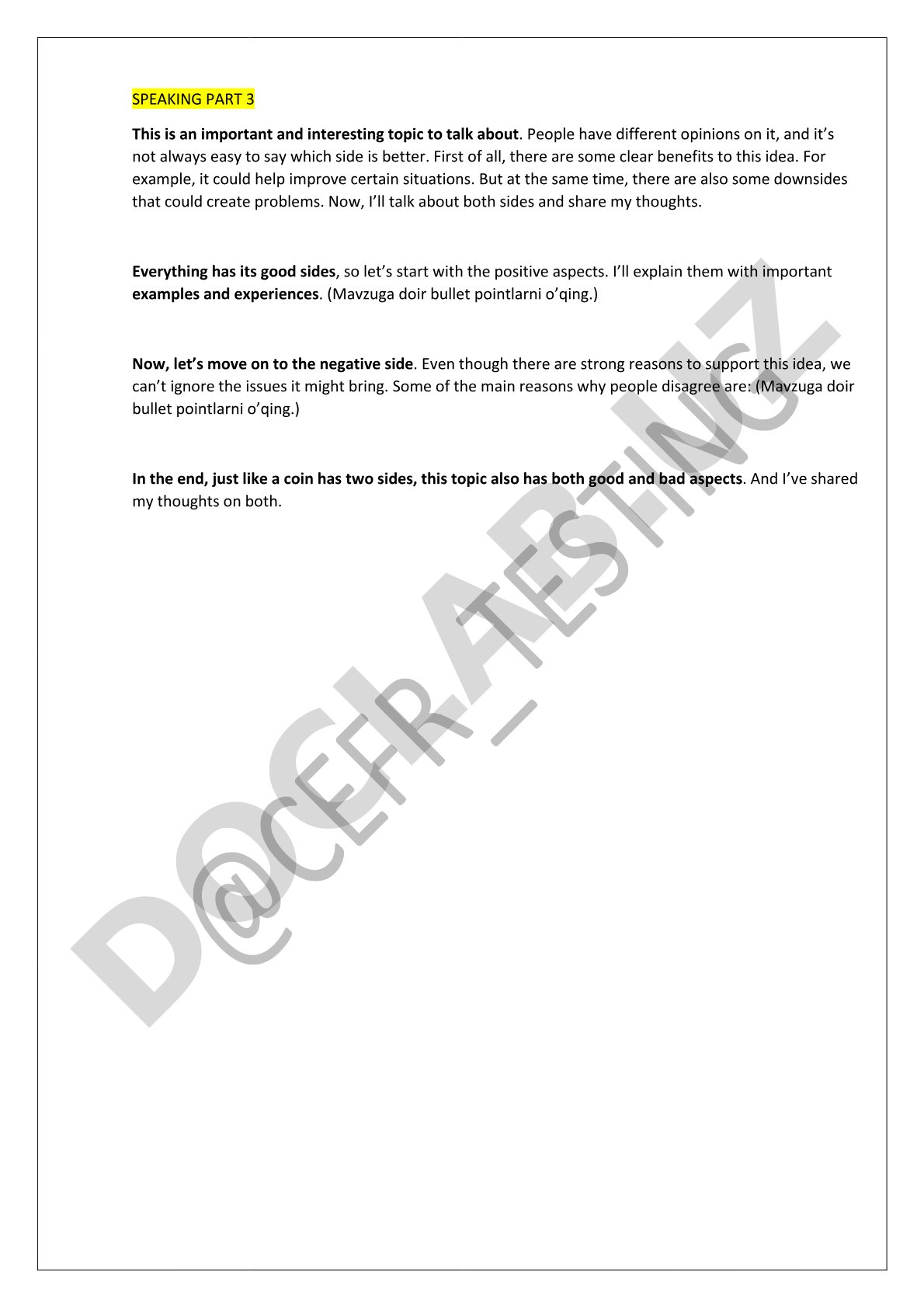 SPEAKING PART 3