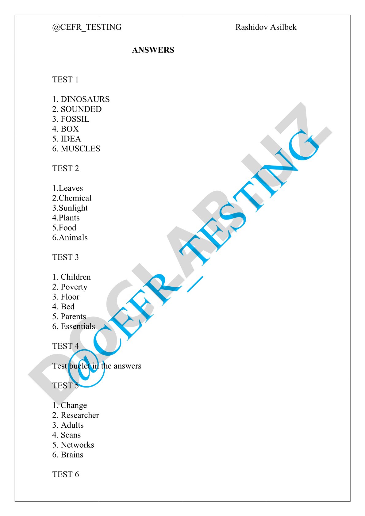 CEFR test javoblari