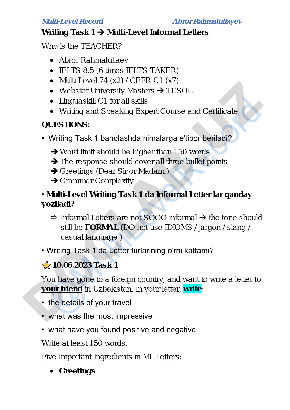 Multi-Level Record Abror Rahmatullayev Writing Task 1