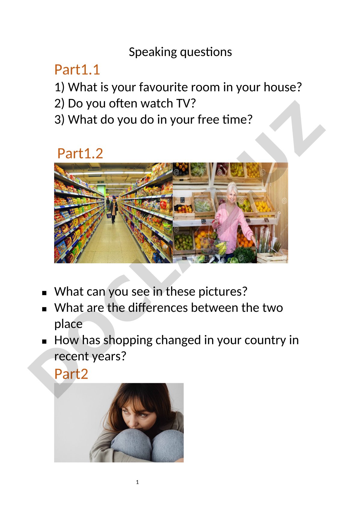 Speaking questions Part1.1, Part1.2, Part2, Part3