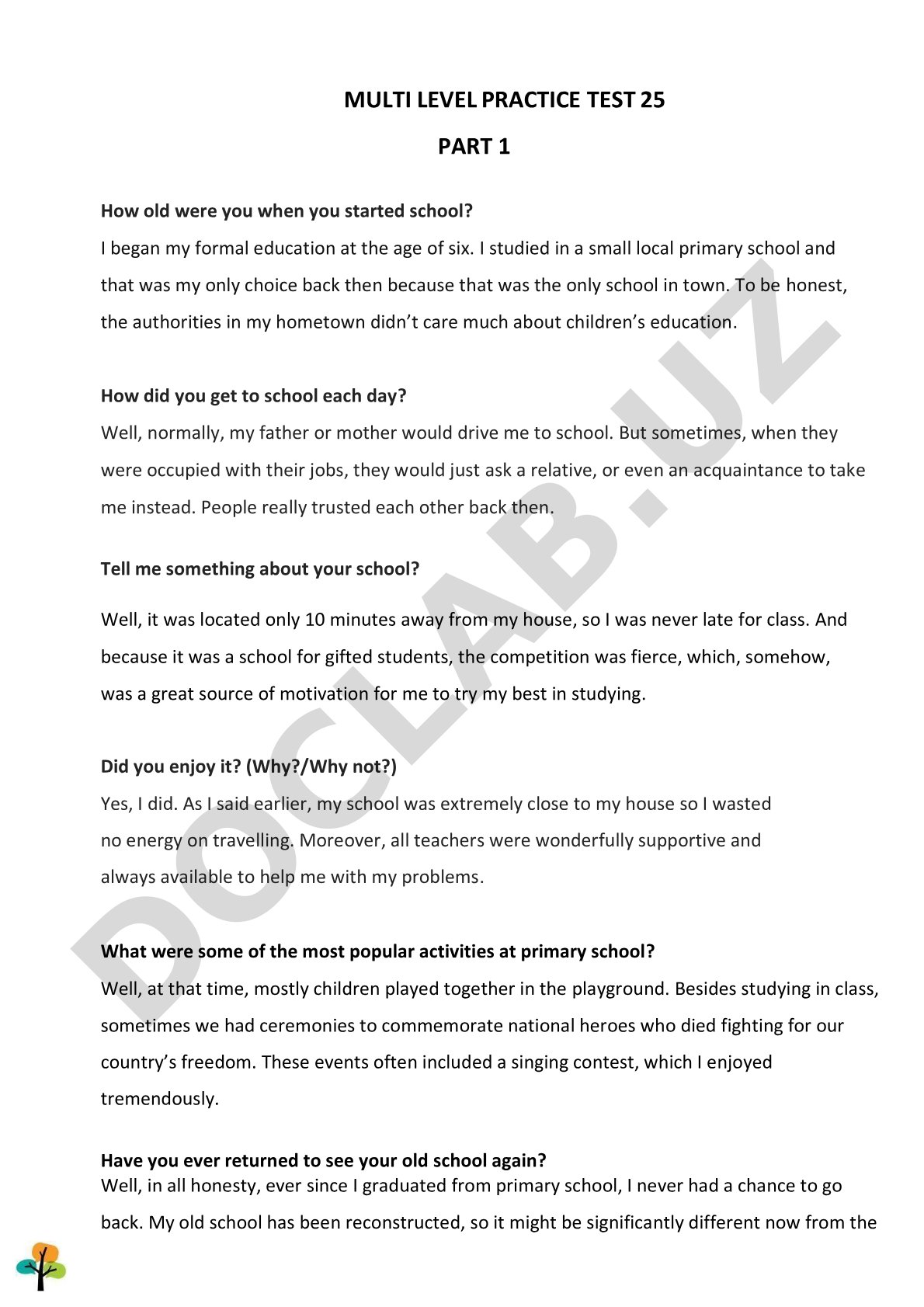 Multi Level Practice Test 25 Part 1