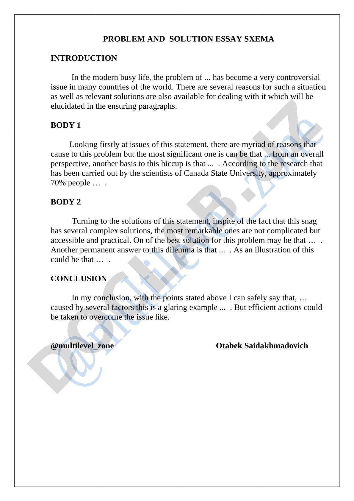 Problem and Solution Essay Schema
