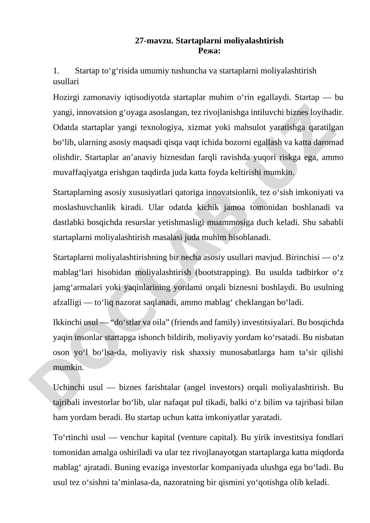 Startaplarni moliyalashtiris