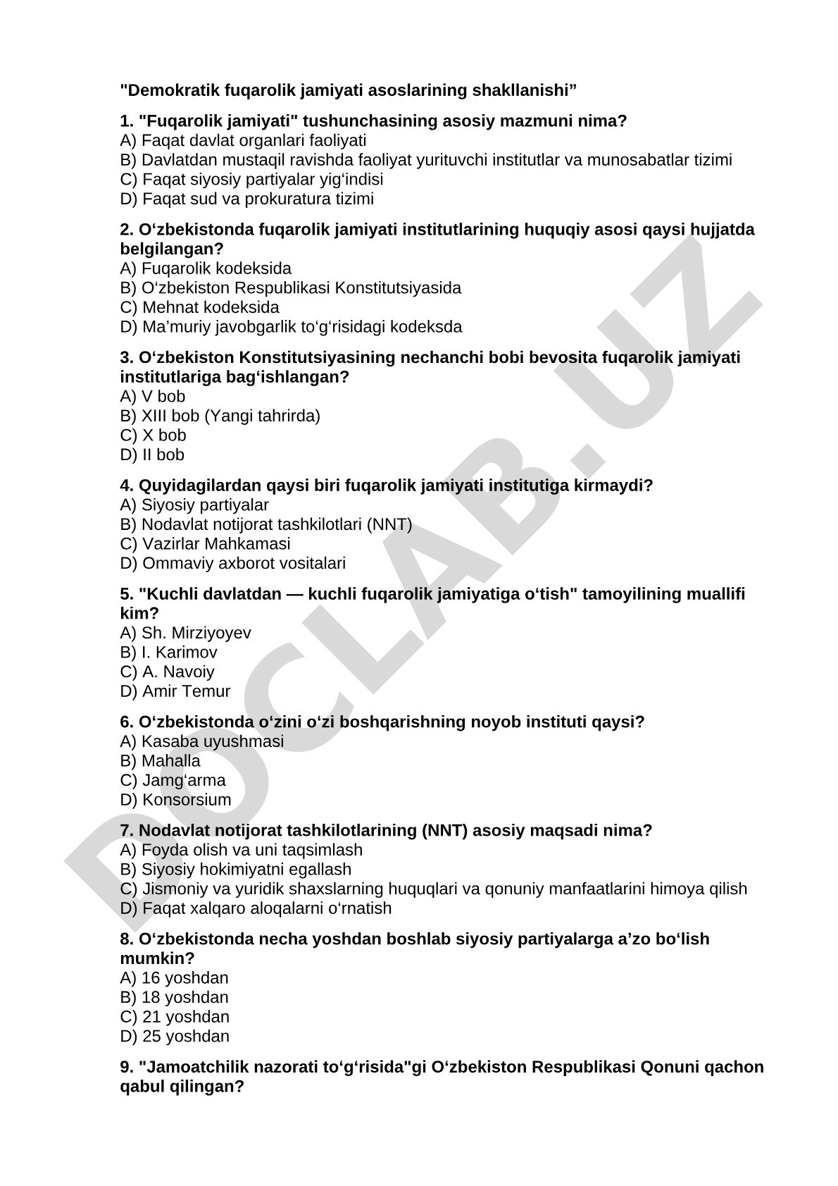 Demokratik fuqarolik jamiyati asoslarining shakllanishi