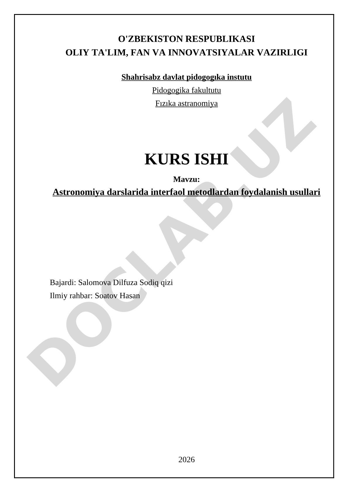 Astronomiya darslarida interfaol metodlardan foydalanish usullari