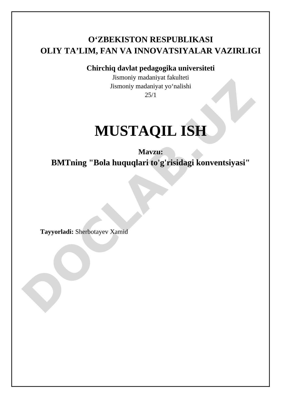 BMTning Bola huquqlari to'g'risidagi konventsiyasi