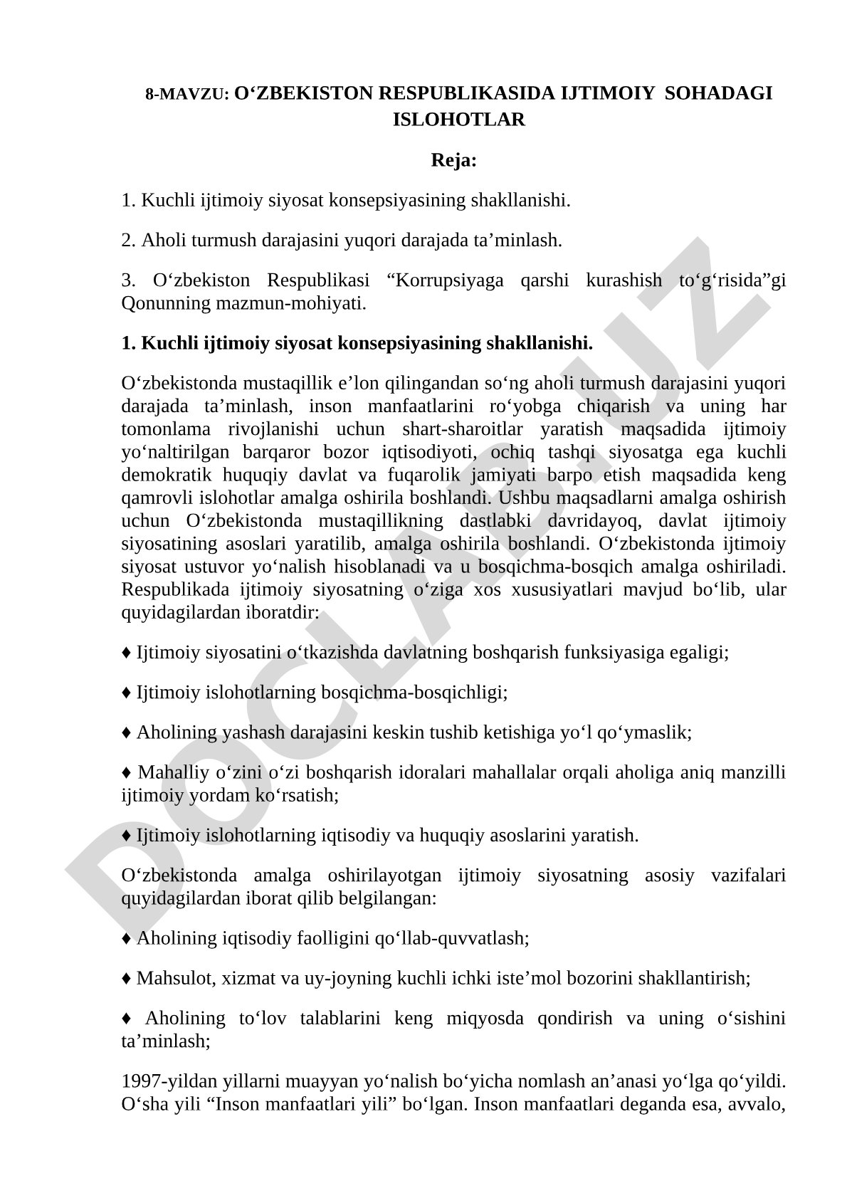 O‘zbekiston Respublikasida ijtimoiy sohadagi islohotlar