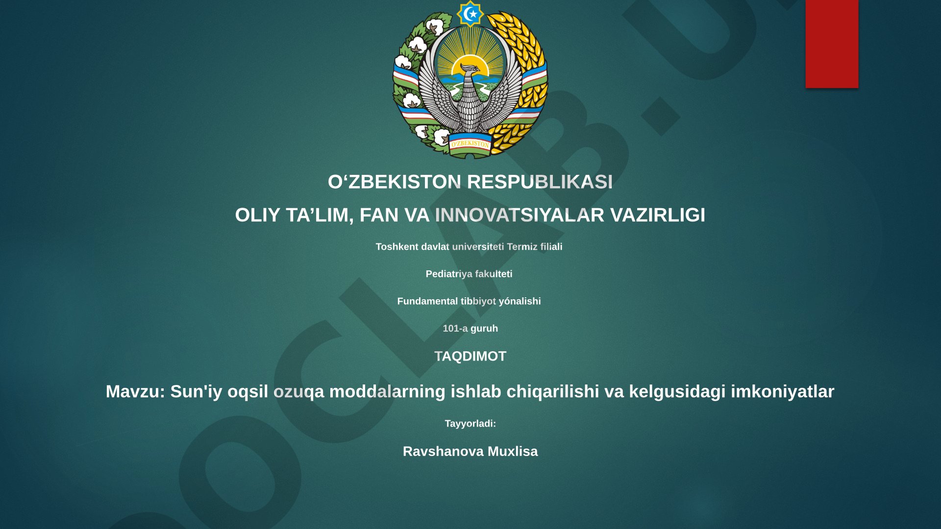 Sun'iy oqsil ozuqa moddalarning ishlab chiqarilishi va kelgusidagi imkoniyatlar