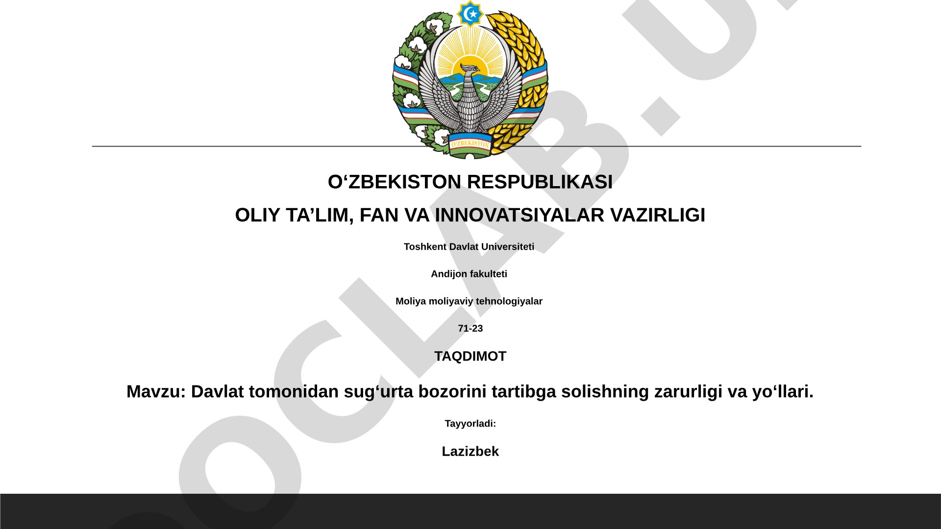 Davlat tomonidan sug'urta bozorini tartibga solishning zarurligi va yo'llari