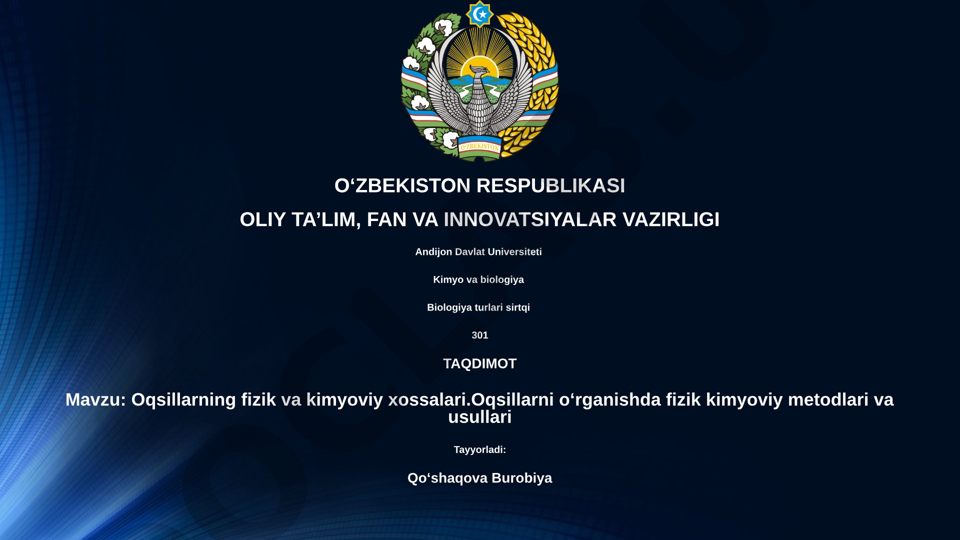 Oqsillarning fizik va kimyoviy xossalari