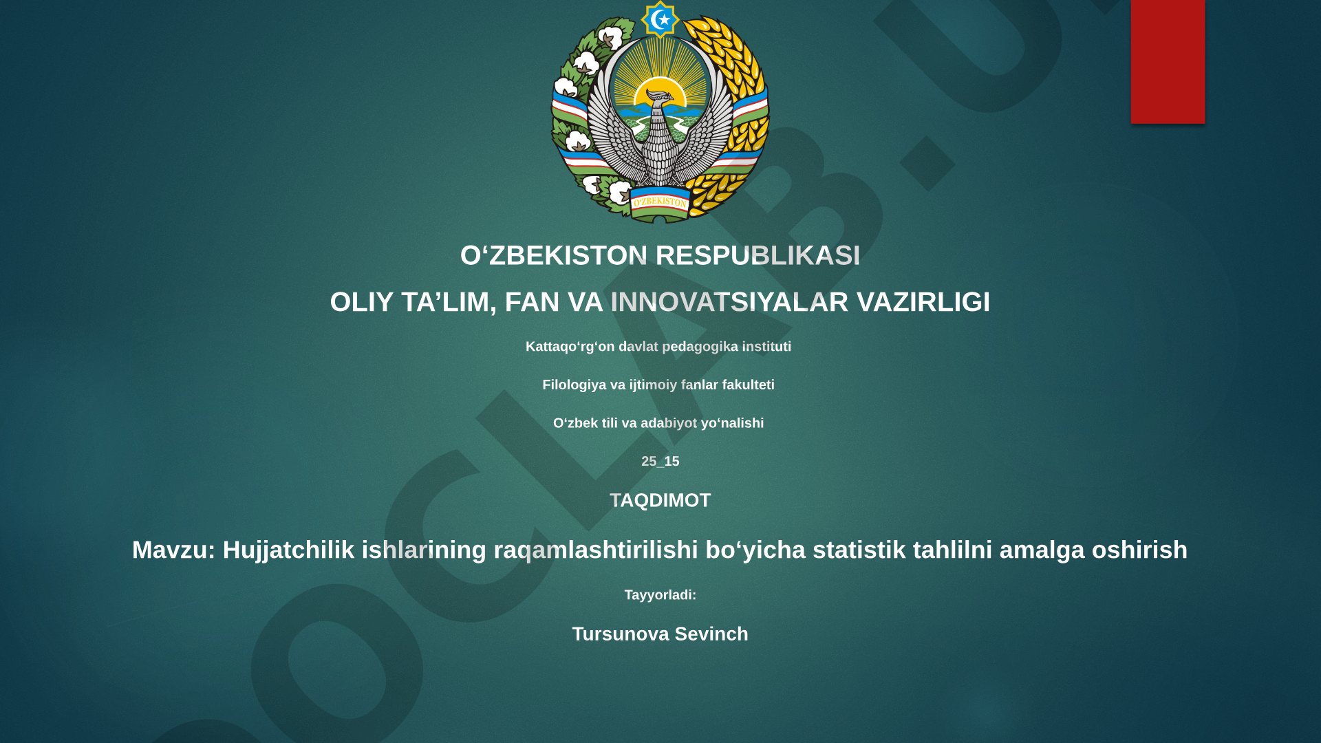 Hujjatchilik ishlarining raqamlashtirilishi bo'yicha statistik tahlilni amalga oshirish